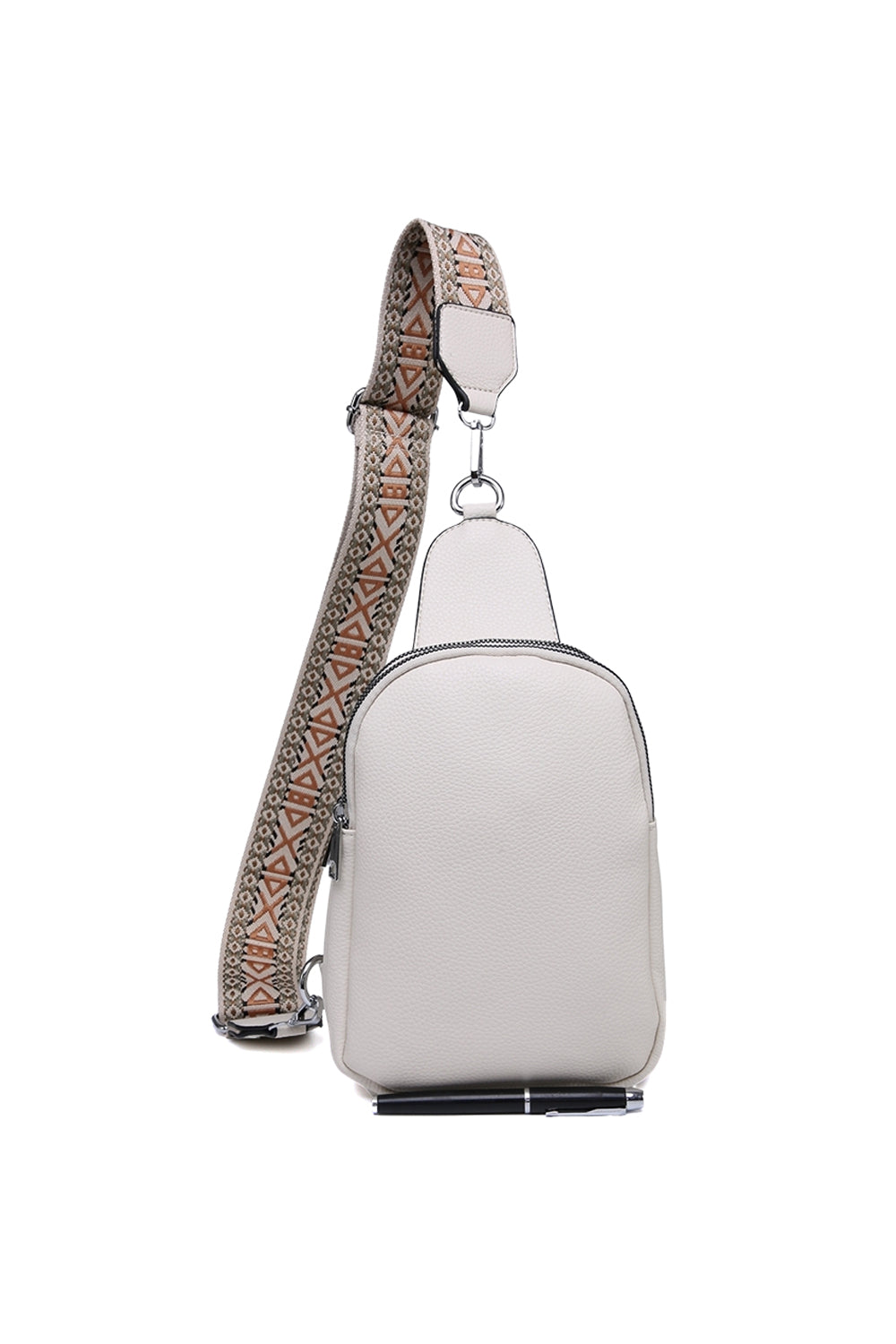 Stylish Sling Bag with Double Zipper Compartments & Wide Pattern Strap