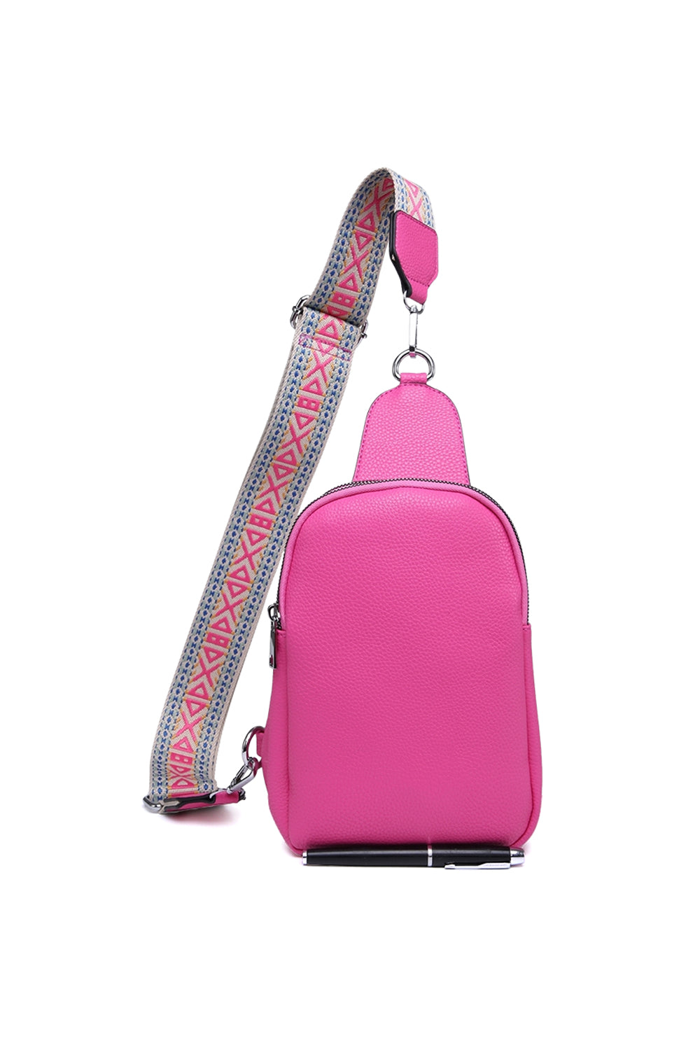 Stylish Sling Bag with Double Zipper Compartments & Wide Pattern Strap
