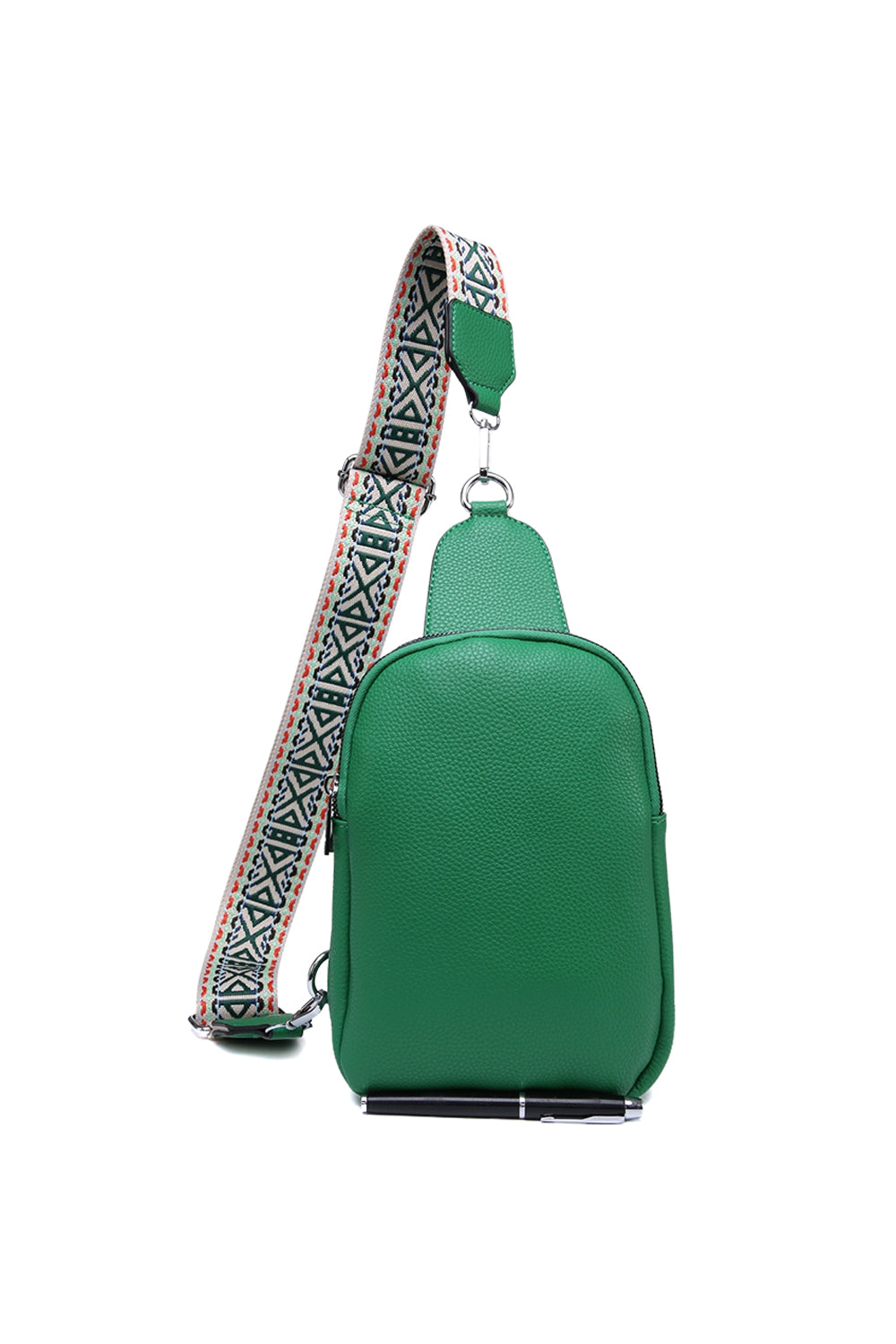 Stylish Sling Bag with Double Zipper Compartments & Wide Pattern Strap