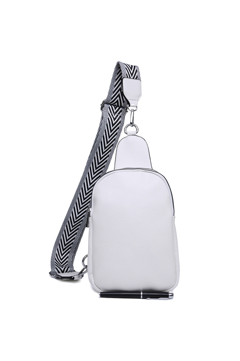 Stylish Sling Bag with Double Zipper Compartments & Wide Pattern Strap