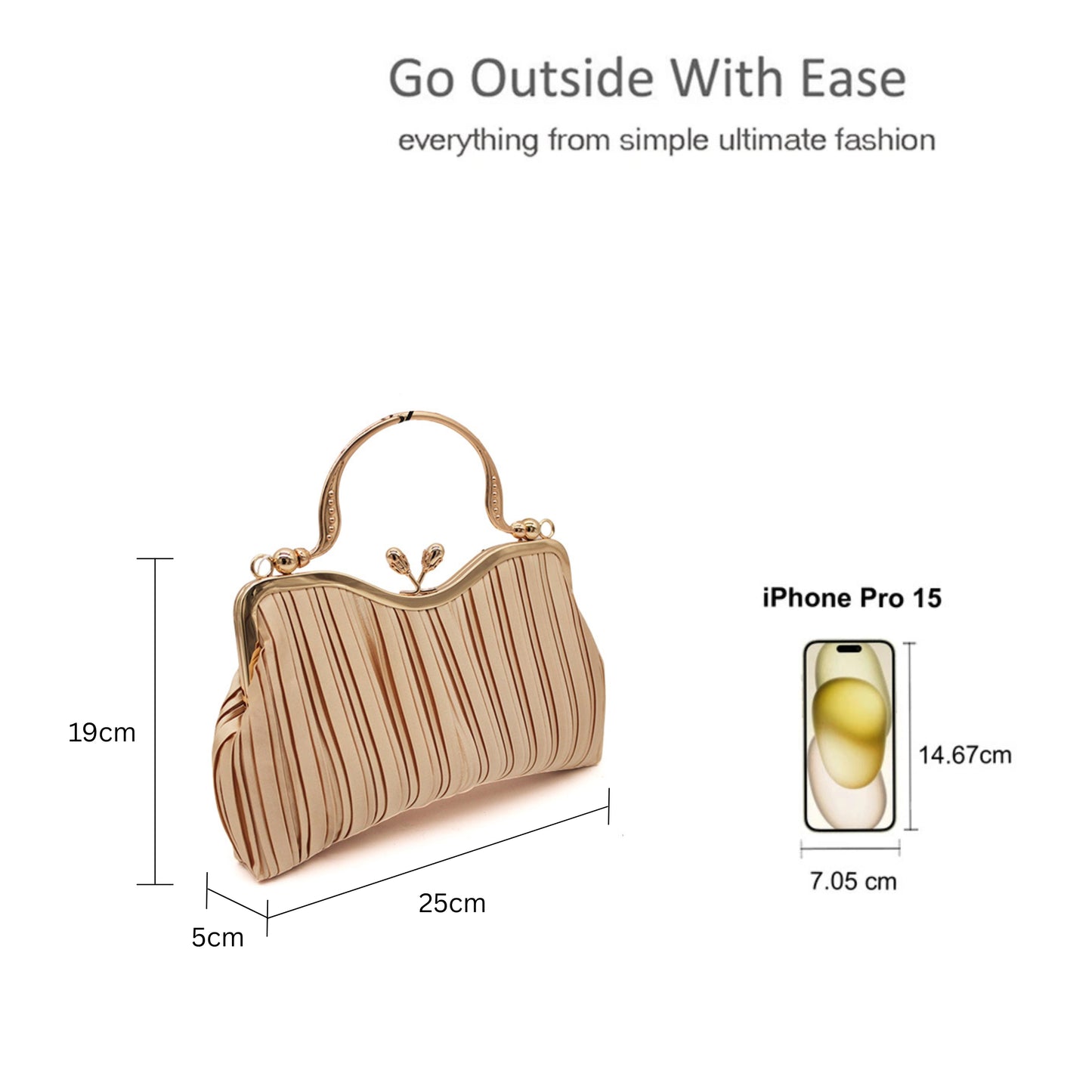 Pleated Clutch Bag with Chain Strap and Top Handle Design