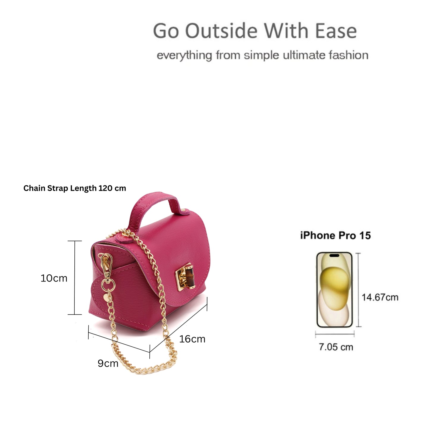 Genuine Italian Leather Crossbody Bag with Chain Strap and Twist Lock Closure