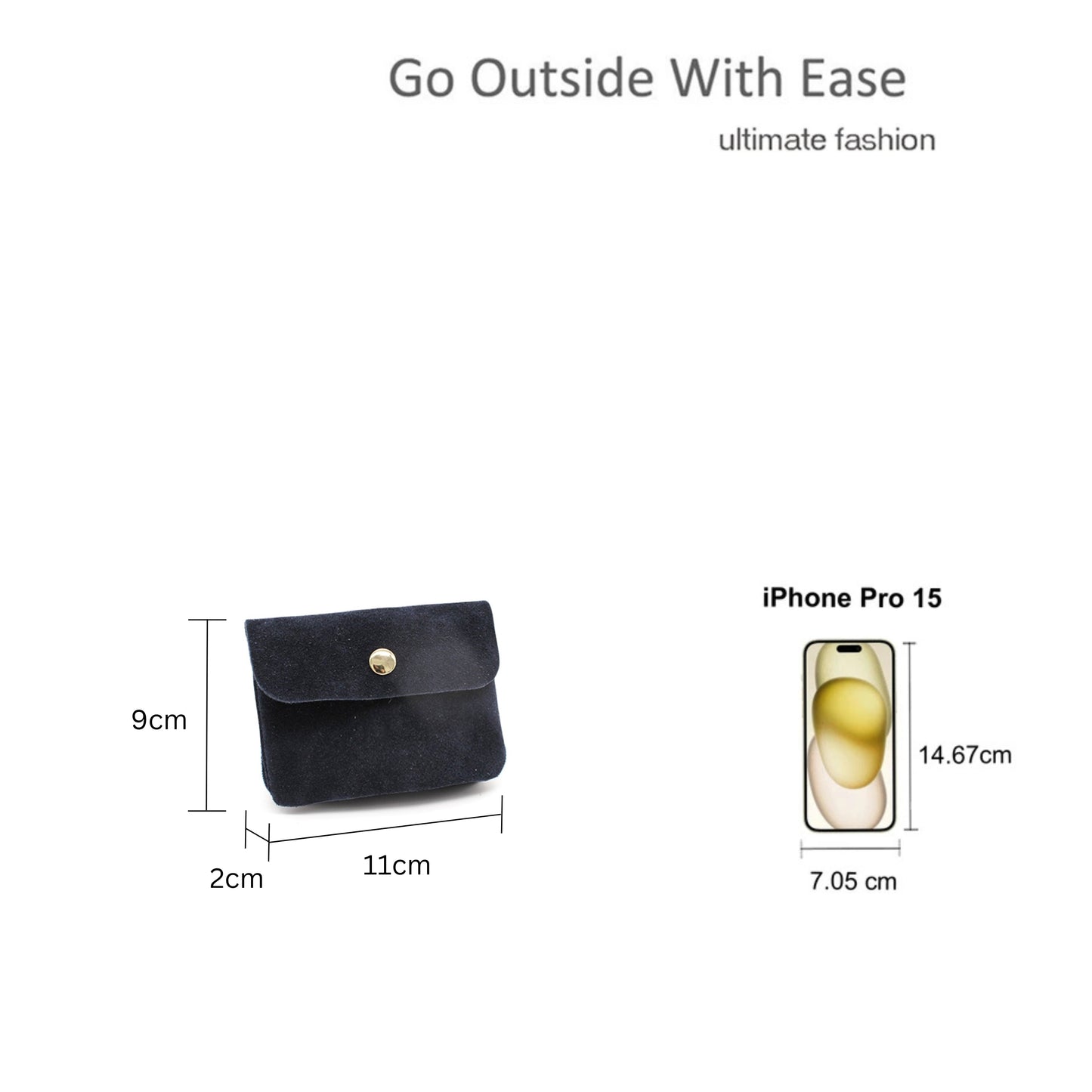 Compact Snap Button Slim Fit Italian Genuine Suede Purse