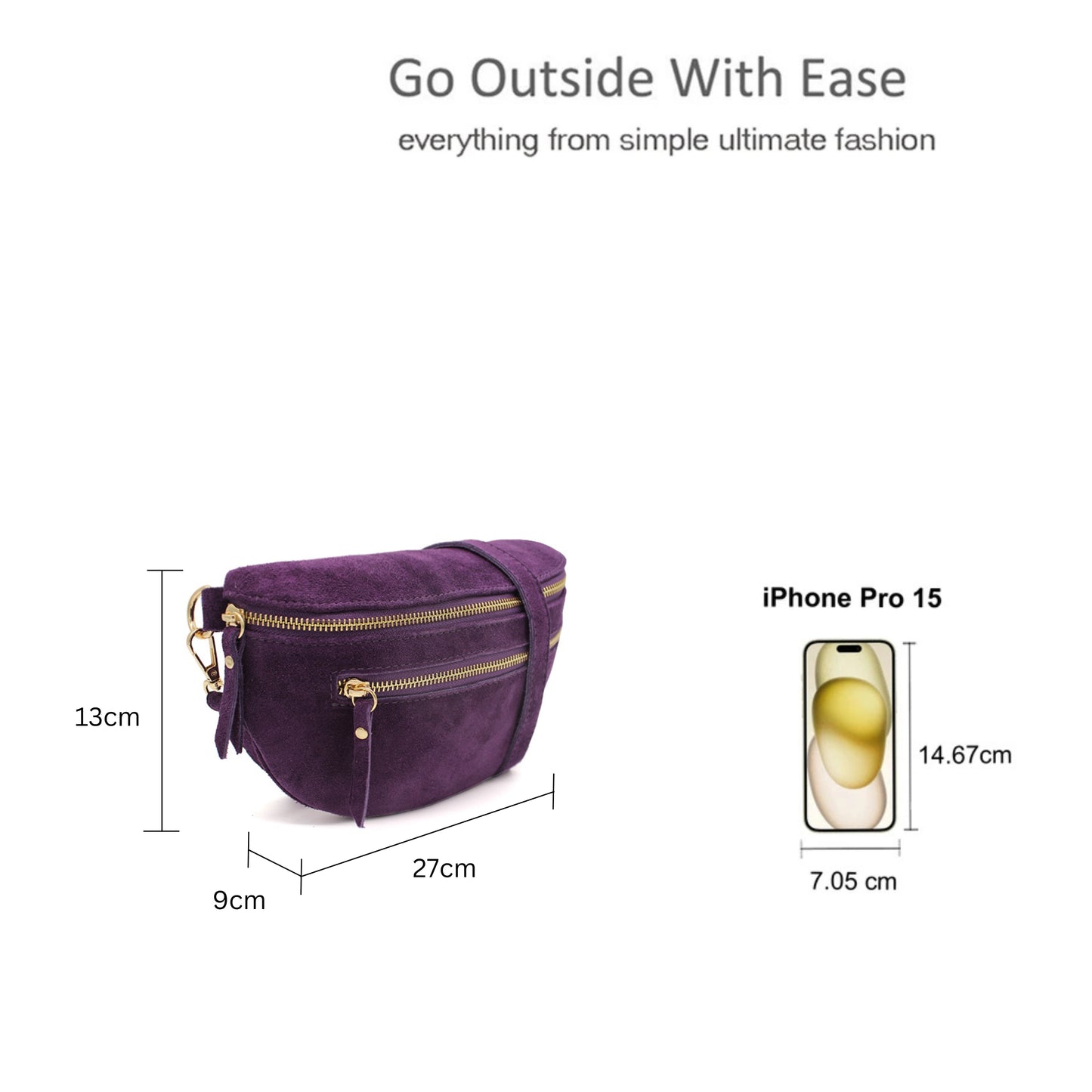 Genuine Italian Suede Sling Crossbody Bag with Dual Zipper Compartments