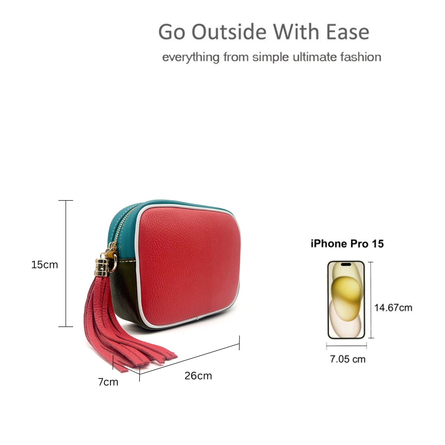 Italian Leather Colorblock Crossbody Camera Bag with Tassel