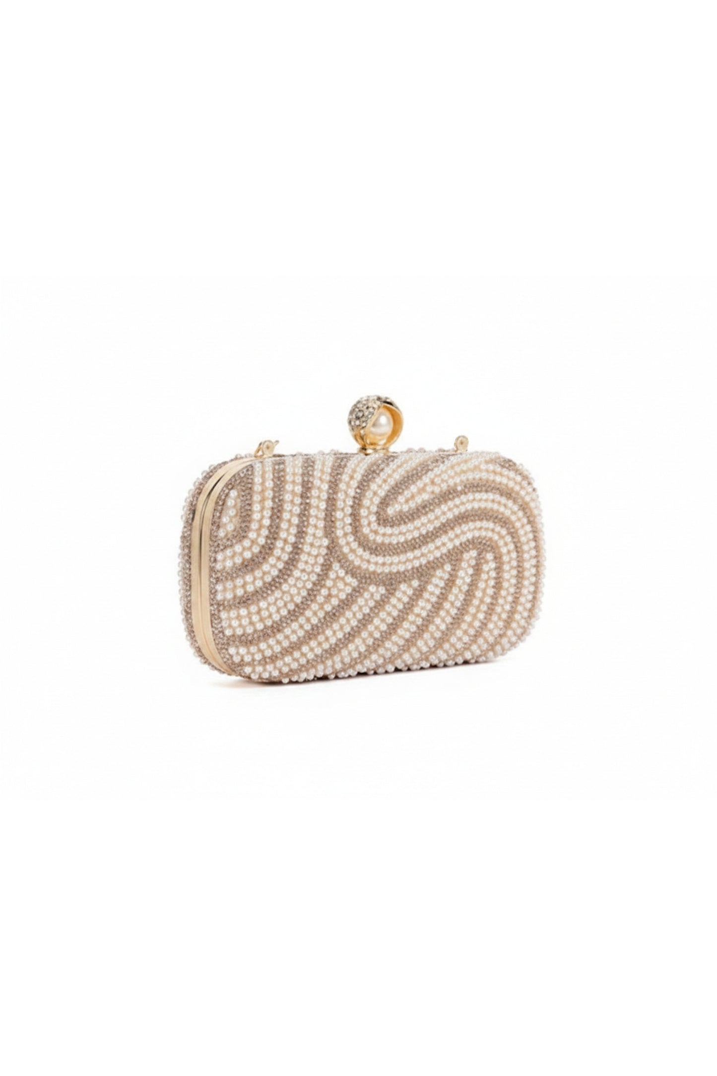 Pearl Beaded Clutch Bag with Swirl Design and Clasp Closure