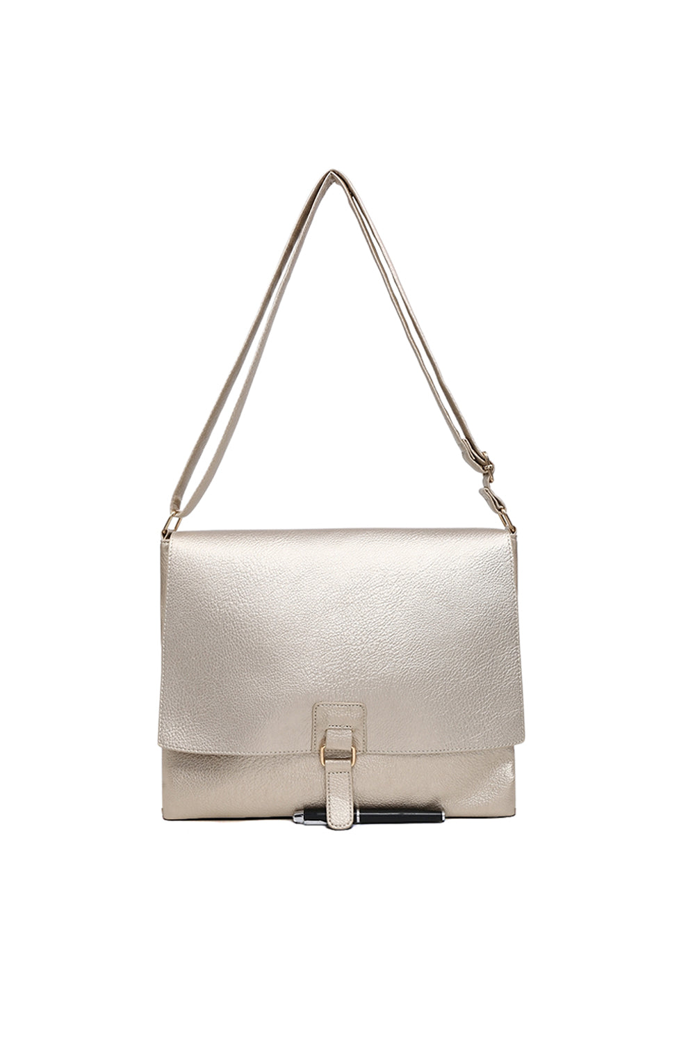 Structured Buckle Crossbody Bag with Adjustable Strap