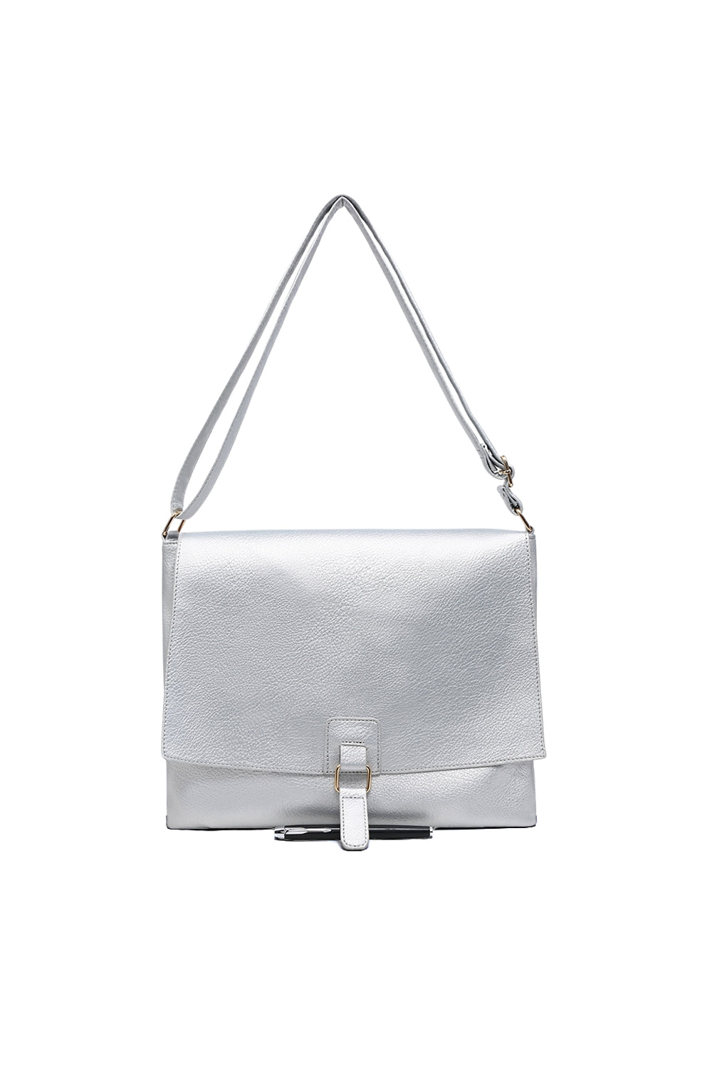 Structured Buckle Crossbody Bag with Adjustable Strap