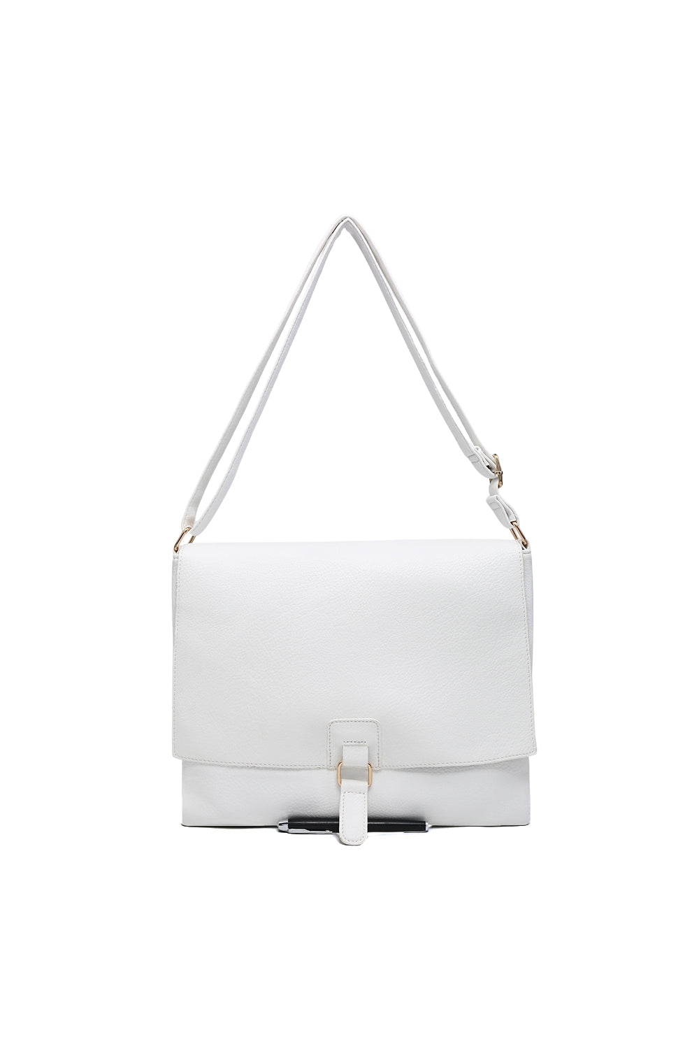 Structured Buckle Crossbody Bag with Adjustable Strap