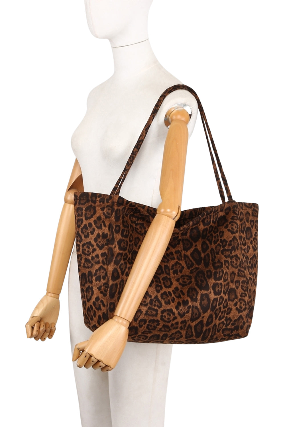 Large Capacity Tote Bag with Leopard Print Shoulder Straps
