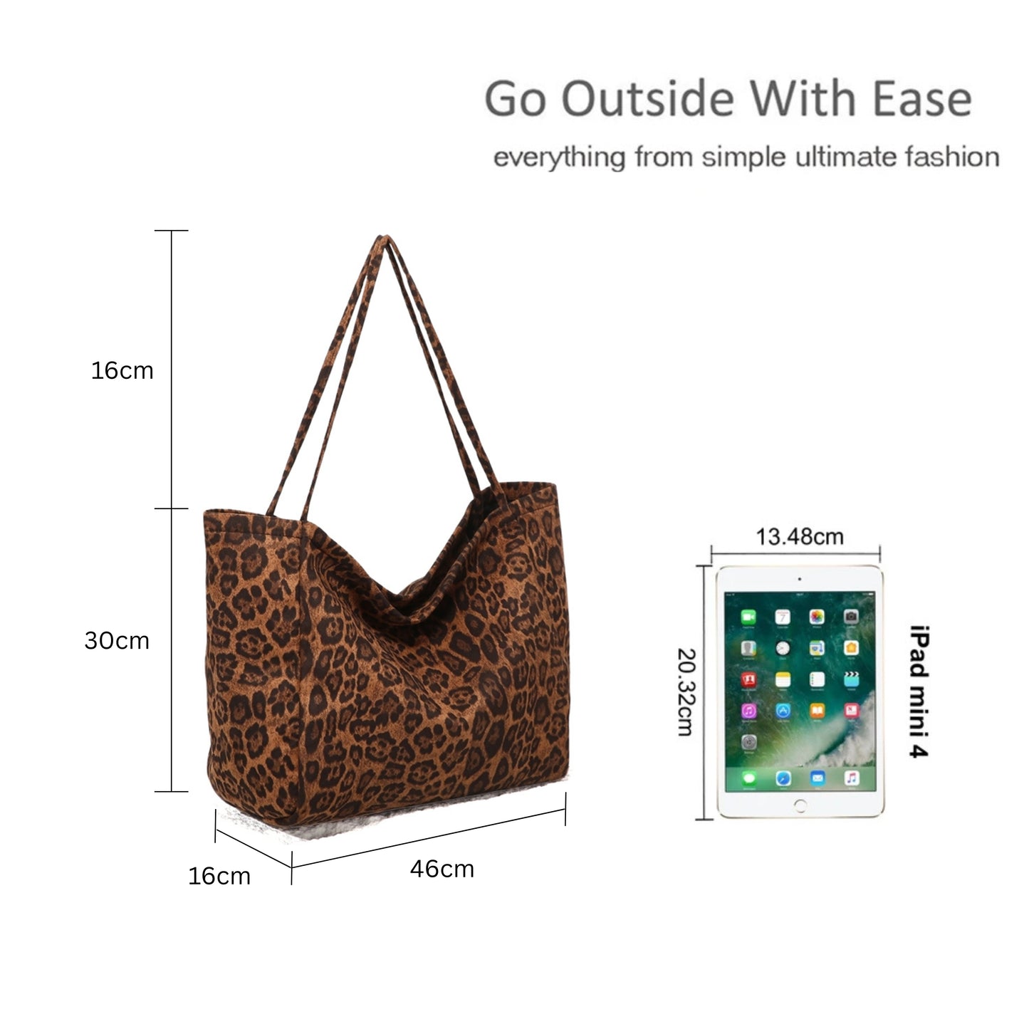 Large Capacity Tote Bag with Leopard Print Shoulder Straps