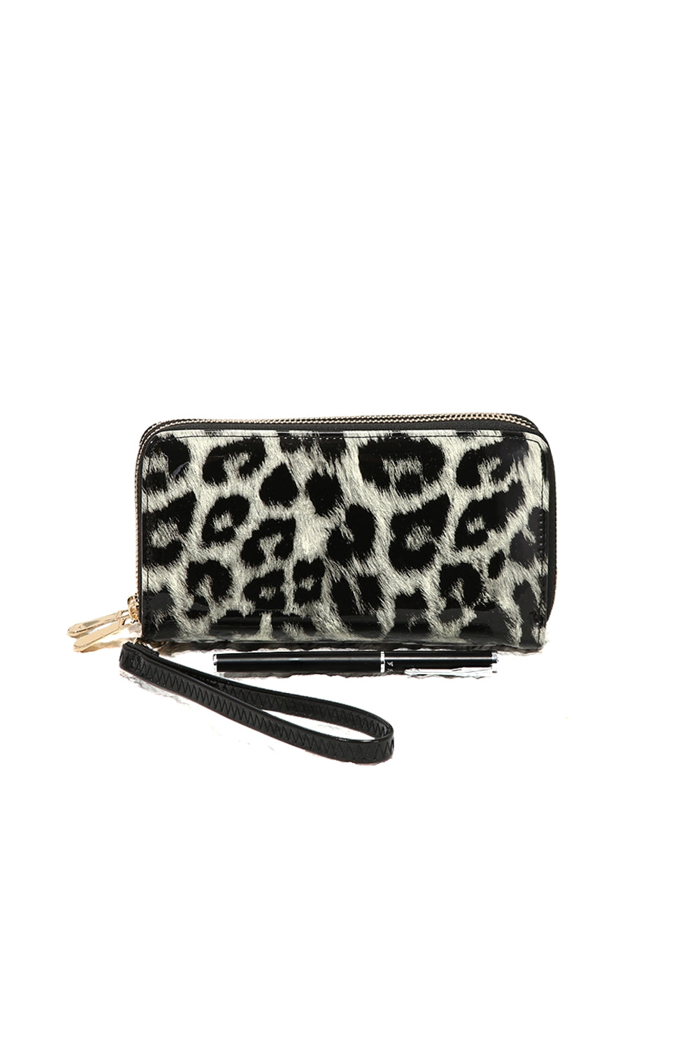 Leopard Print Wristlet Wallet with Zipper Closure