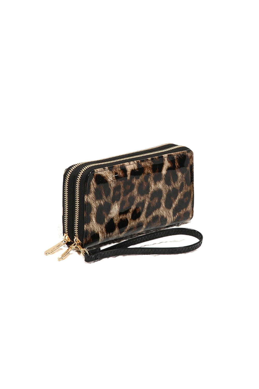 Leopard Print Wristlet Wallet with Zipper Closure