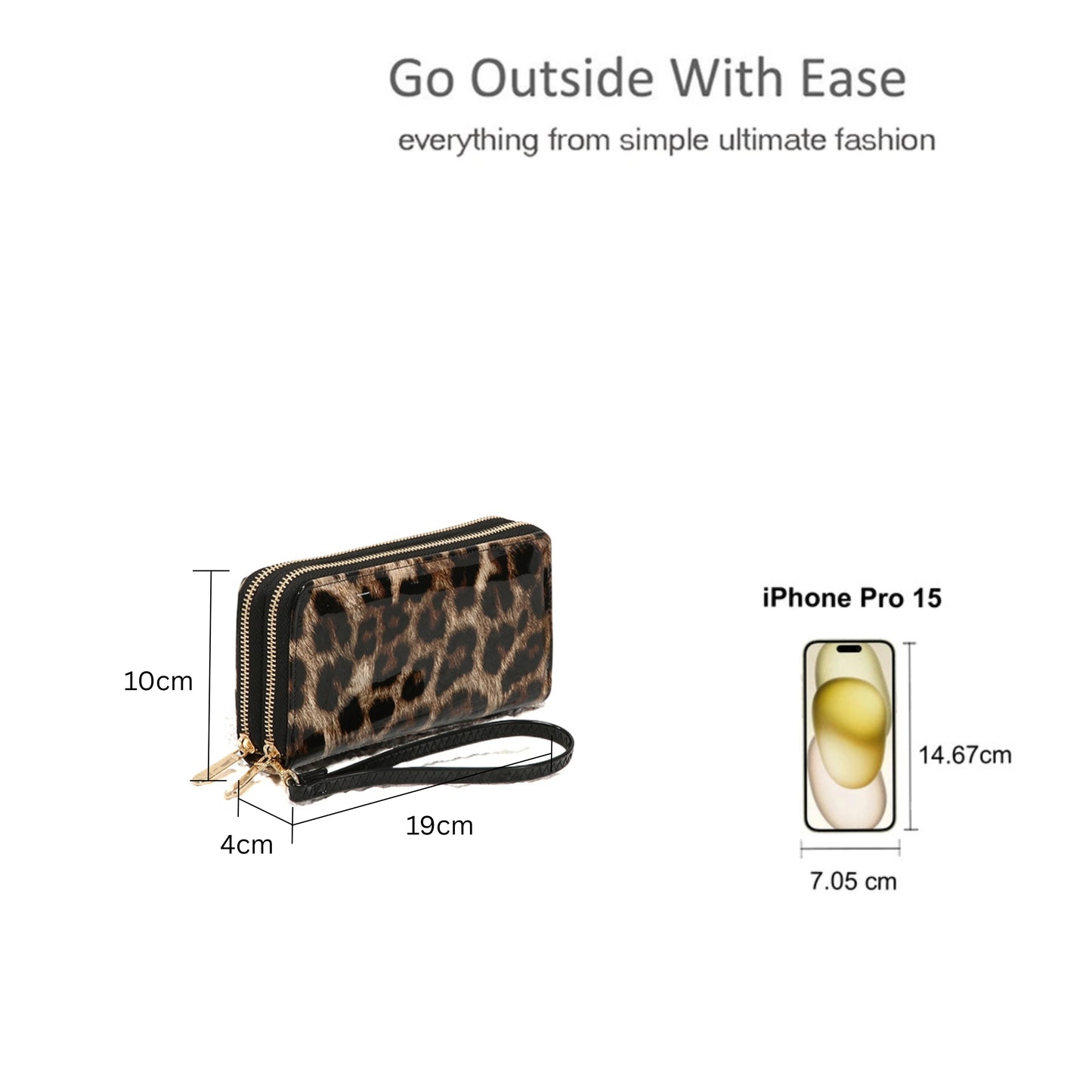 Leopard Print Wristlet Wallet with Zipper Closure