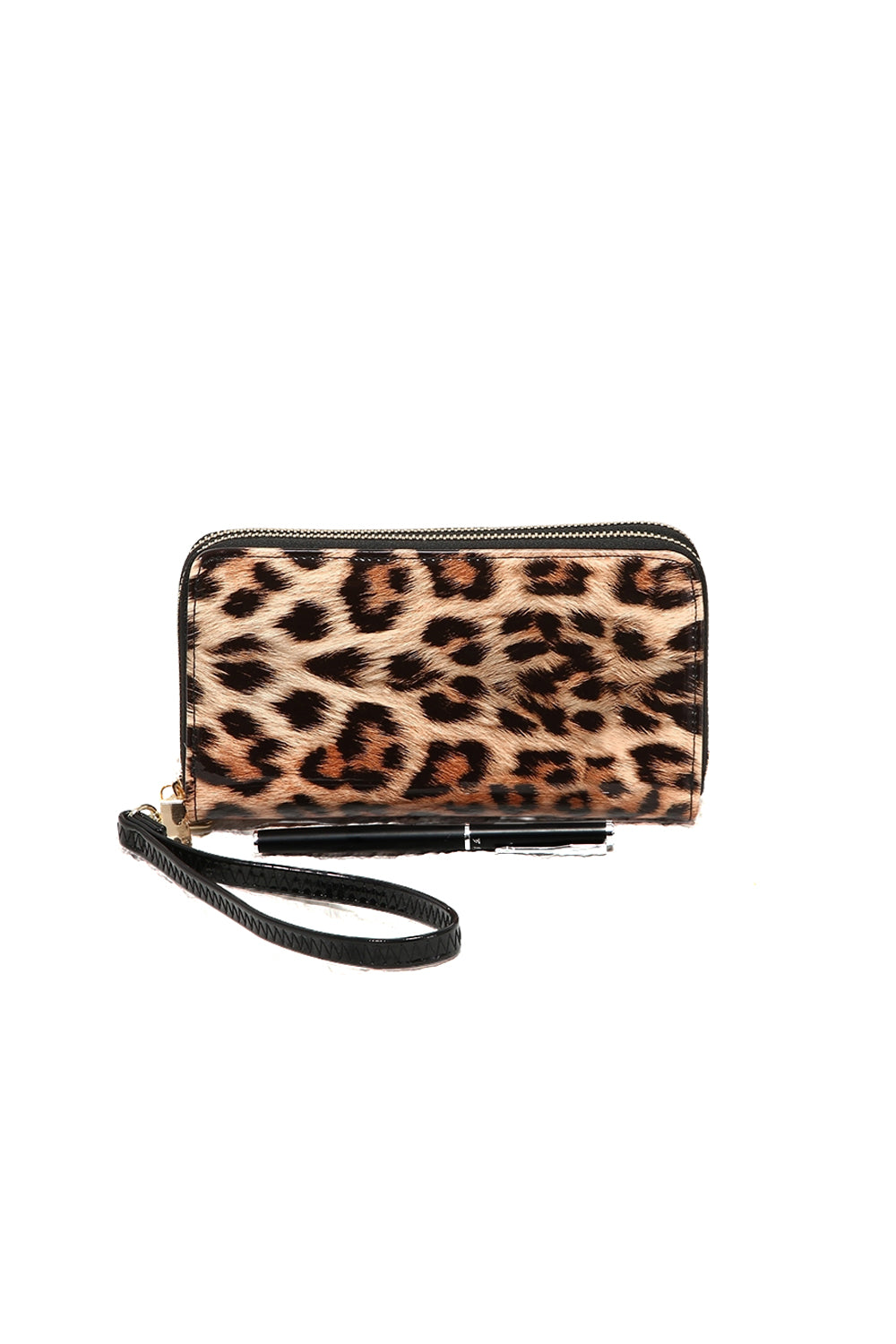 Leopard Print Wristlet Wallet with Zipper Closure