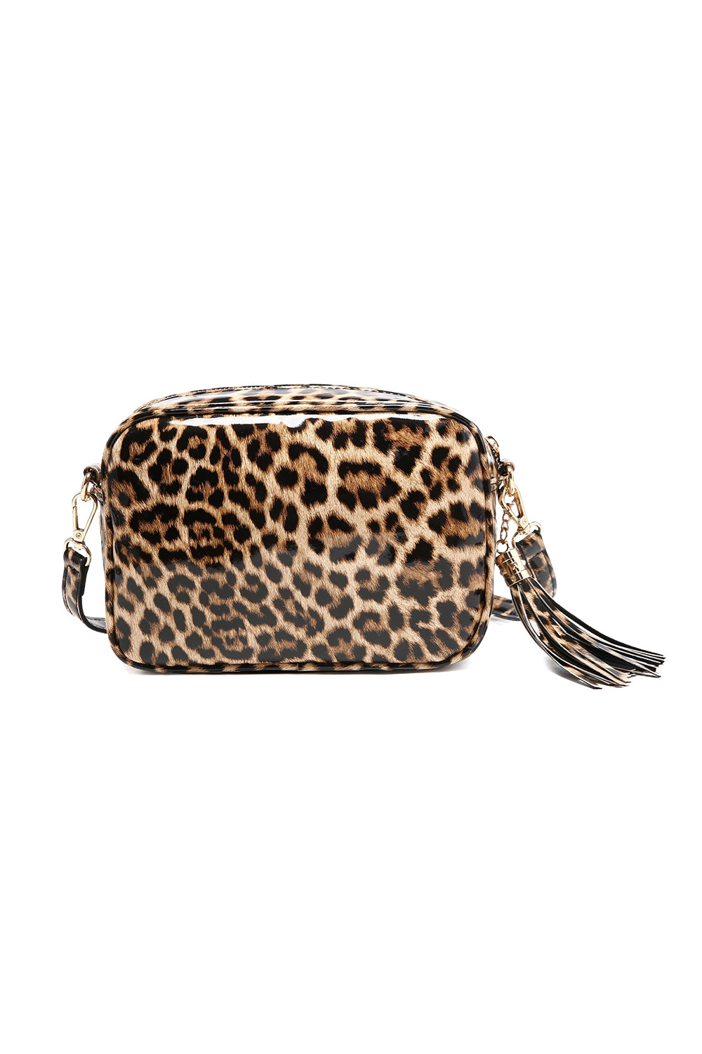Leopard Print Crossbody Bag with Tassel and Adjustable Strap