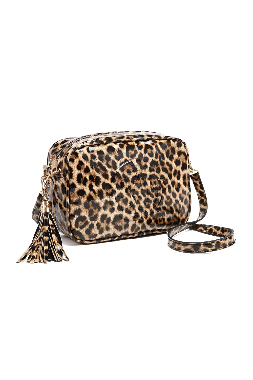 Leopard Print Crossbody Bag with Tassel and Adjustable Strap