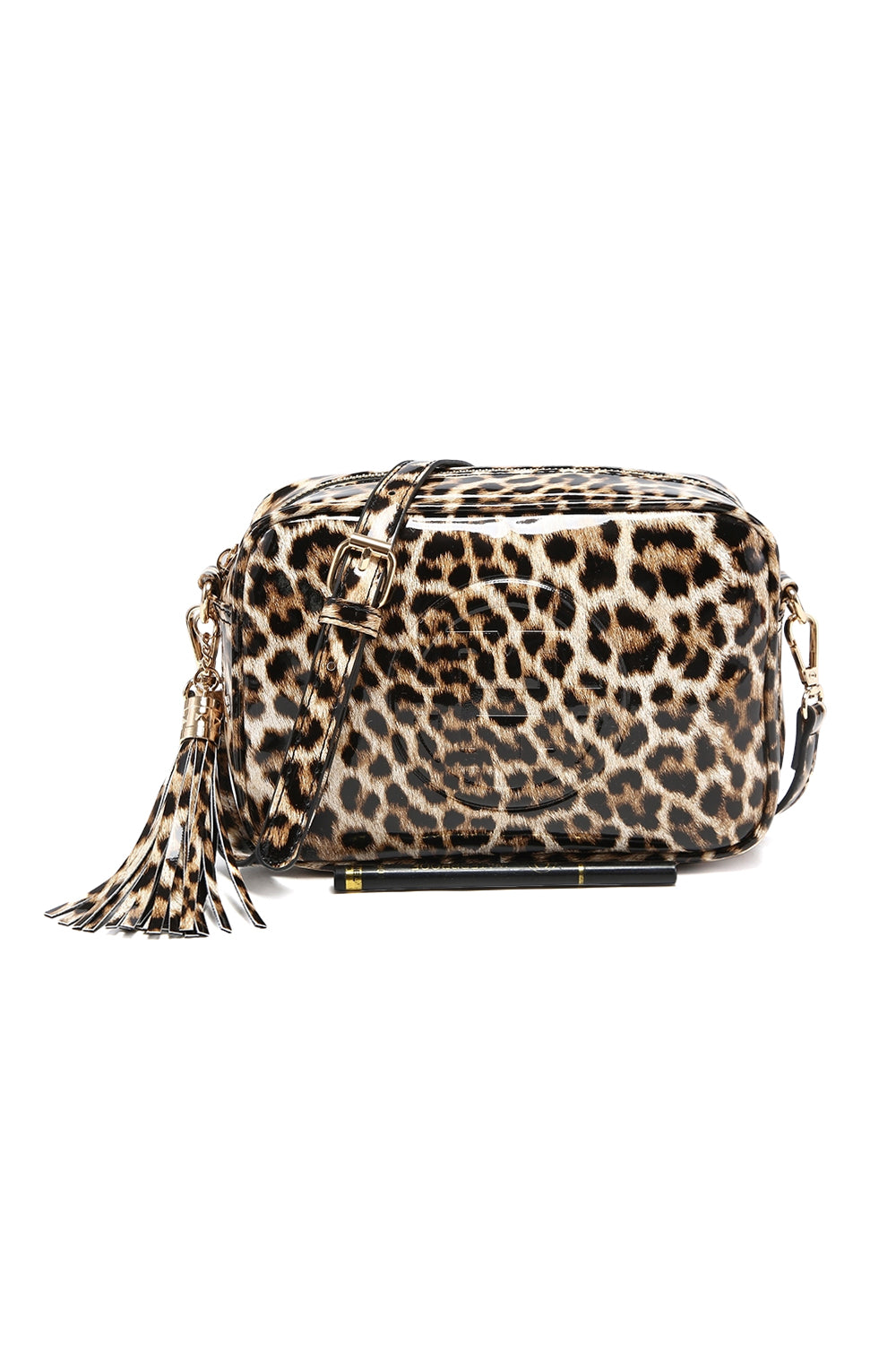 Leopard Print Crossbody Bag with Tassel and Adjustable Strap
