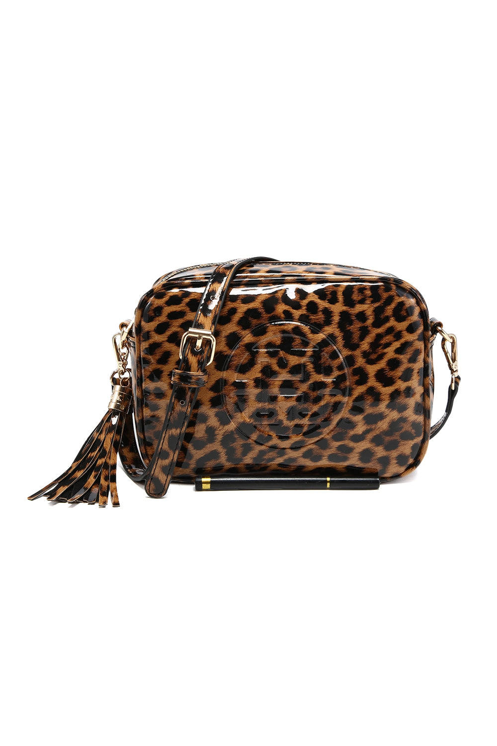 Leopard Print Crossbody Bag with Tassel and Adjustable Strap