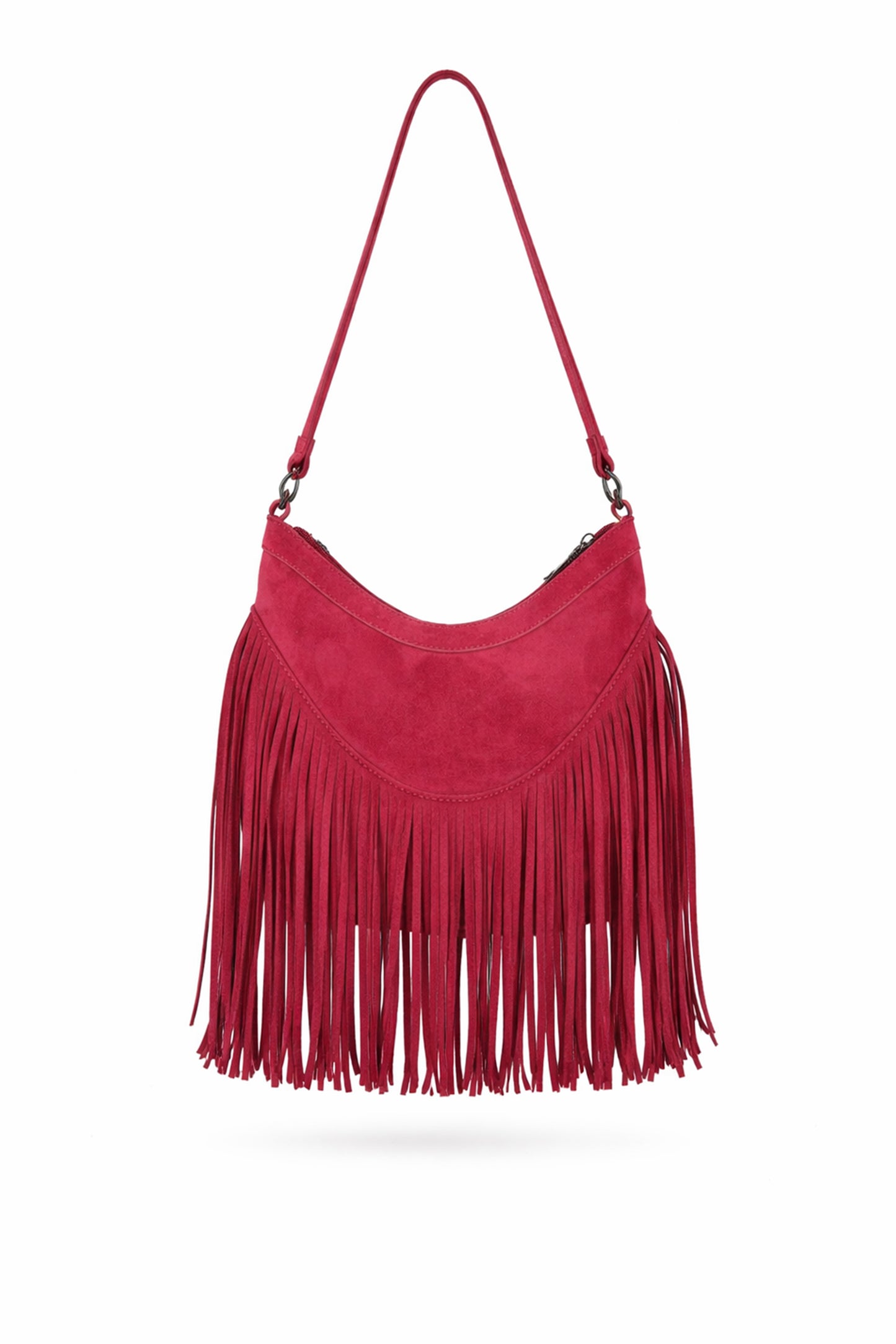 Fringe Shoulder Bag with Buckle Front Detail and Zip Closure