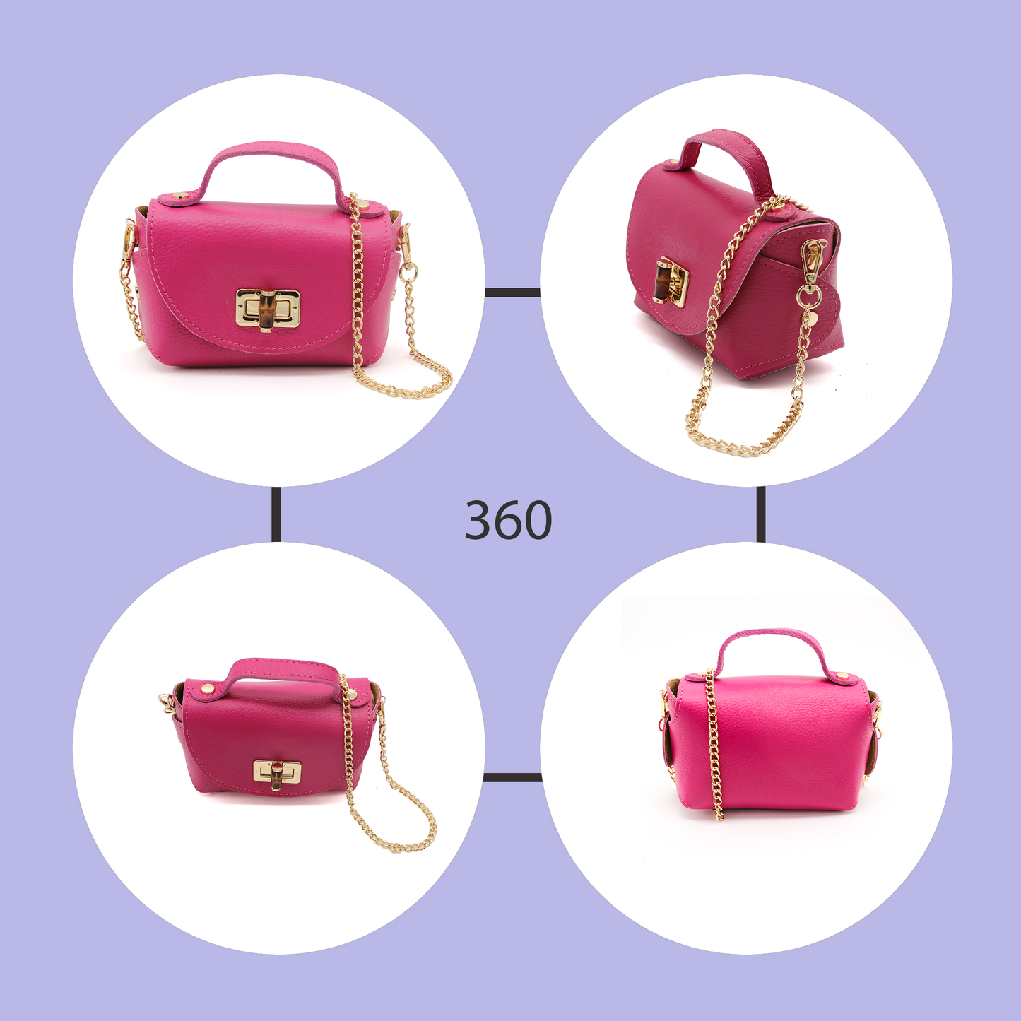 Genuine Italian Leather Crossbody Bag with Chain Strap and Twist Lock Closure