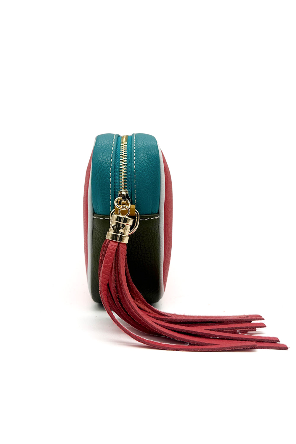 Italian Leather Colorblock Crossbody Camera Bag with Tassel