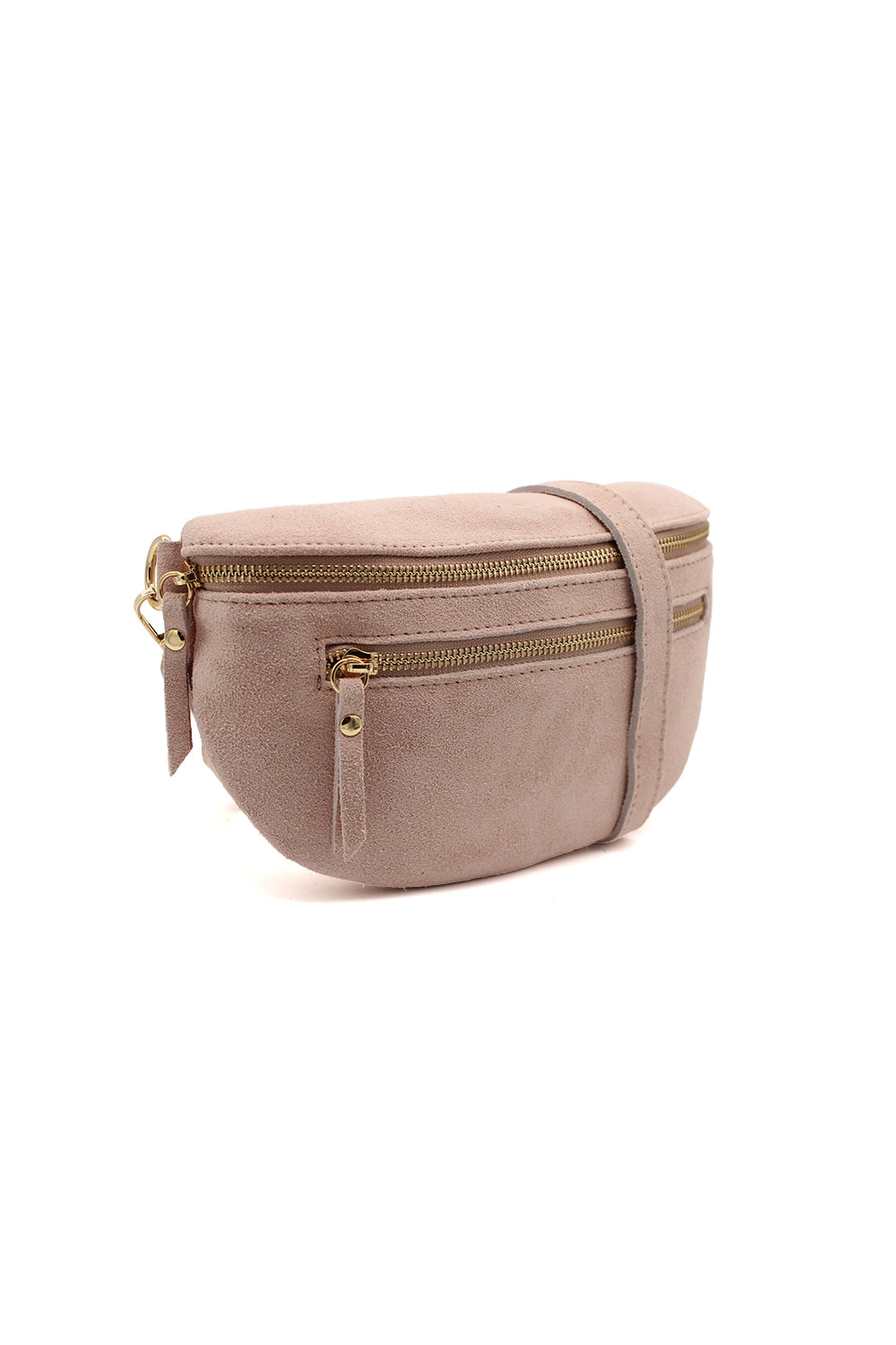 Genuine Italian Suede Sling Crossbody Bag with Dual Zipper Compartments