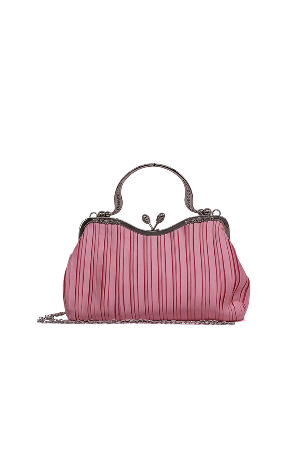 Pleated Clutch Bag with Chain Strap and Top Handle Design