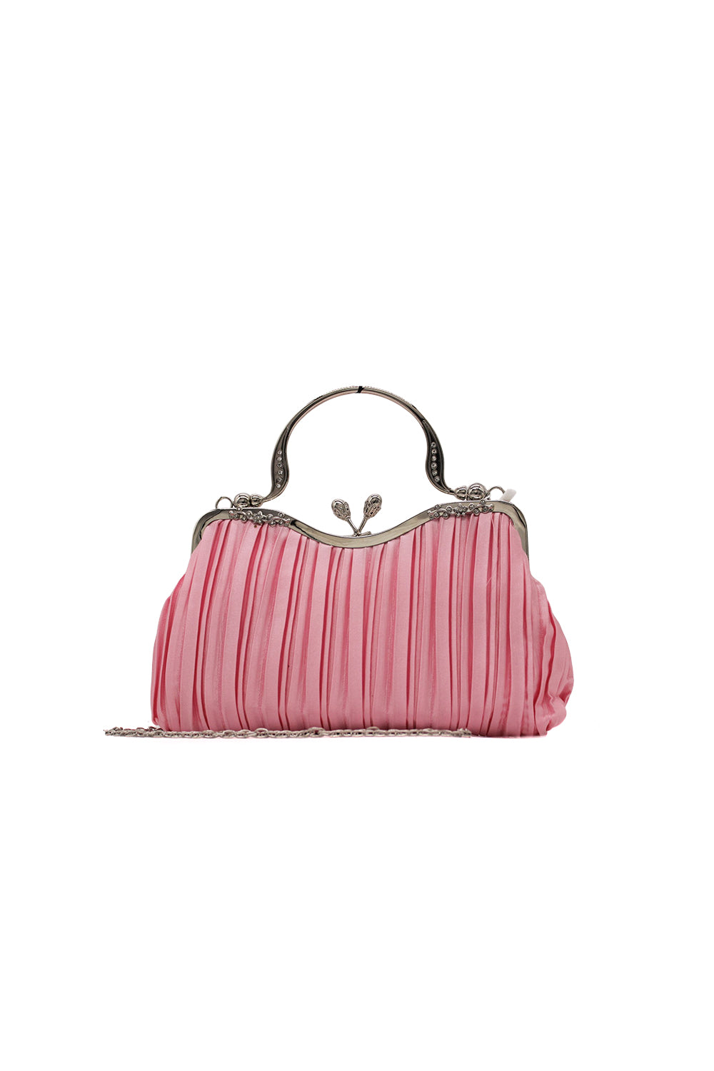 Pleated Clutch Bag with Chain Strap and Top Handle Design