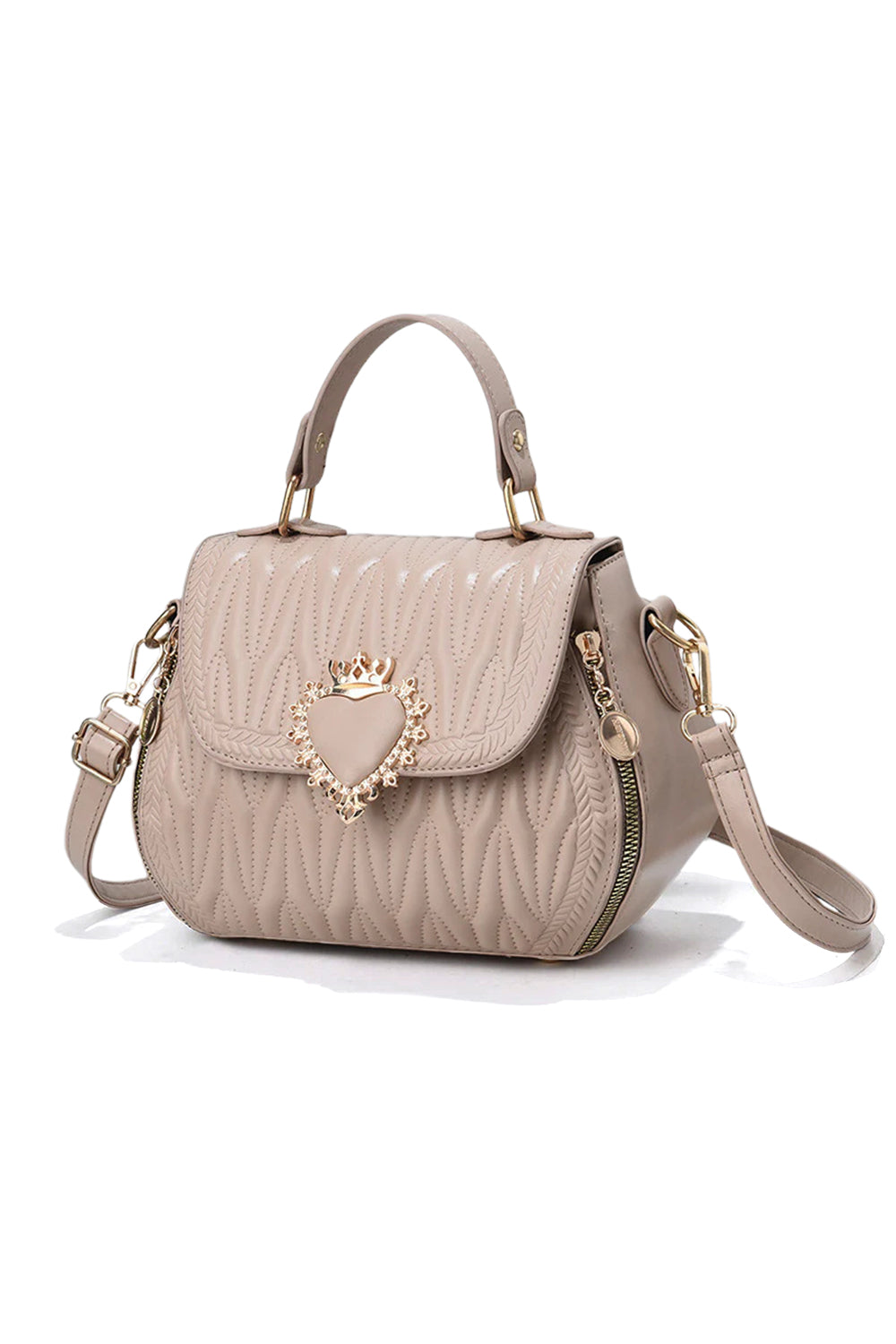 Heart Accent Quilted Crossbody Bag with Top Handle