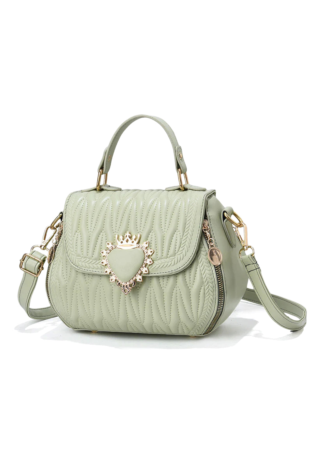 Heart Accent Quilted Crossbody Bag with Top Handle
