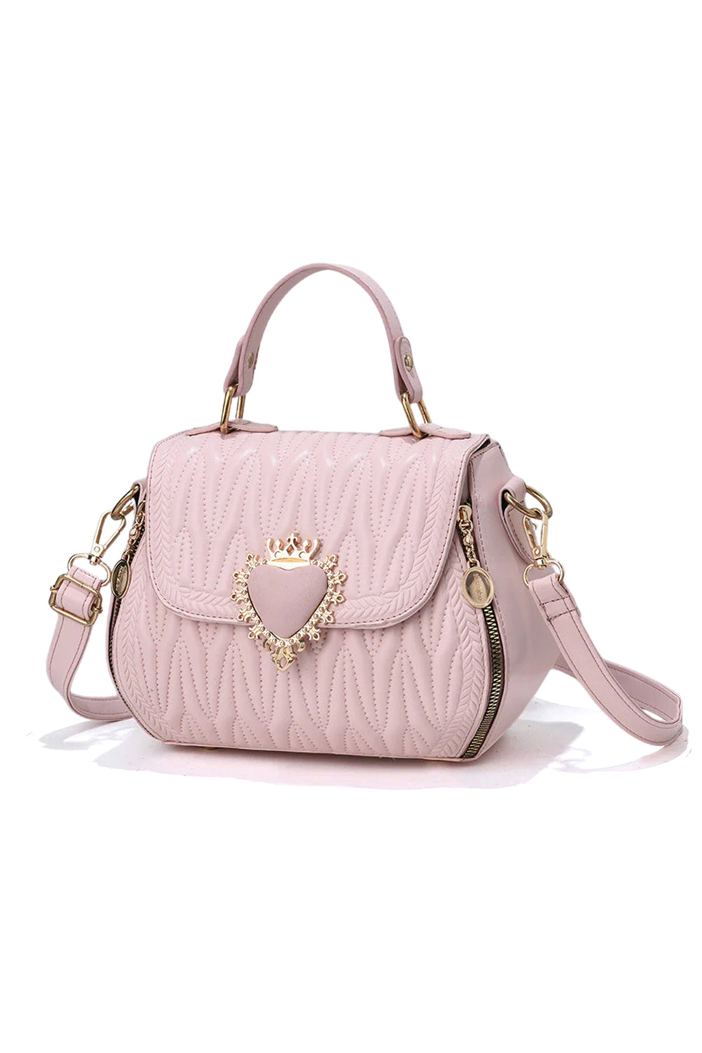 Heart Accent Quilted Crossbody Bag with Top Handle