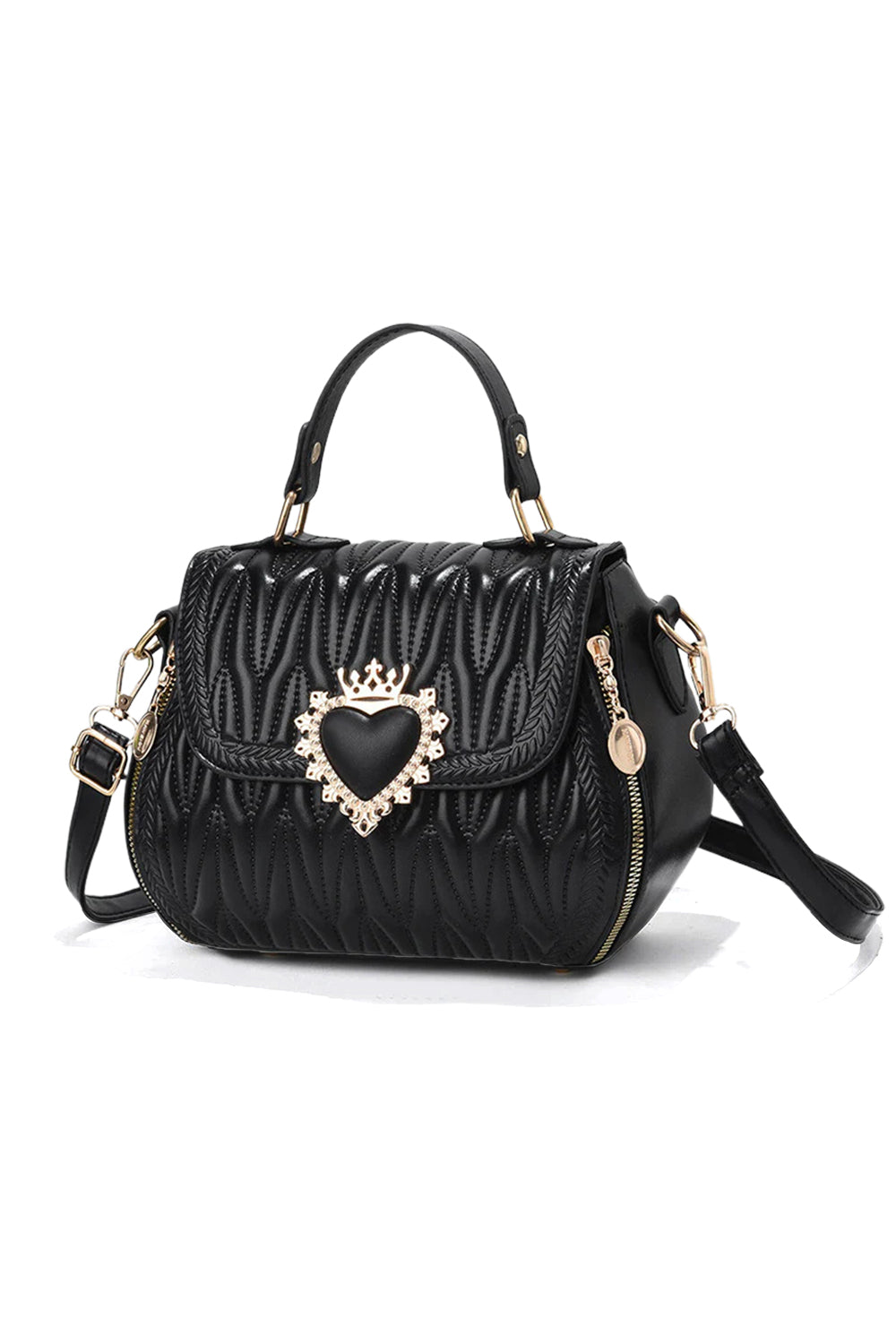 Heart Accent Quilted Crossbody Bag with Top Handle