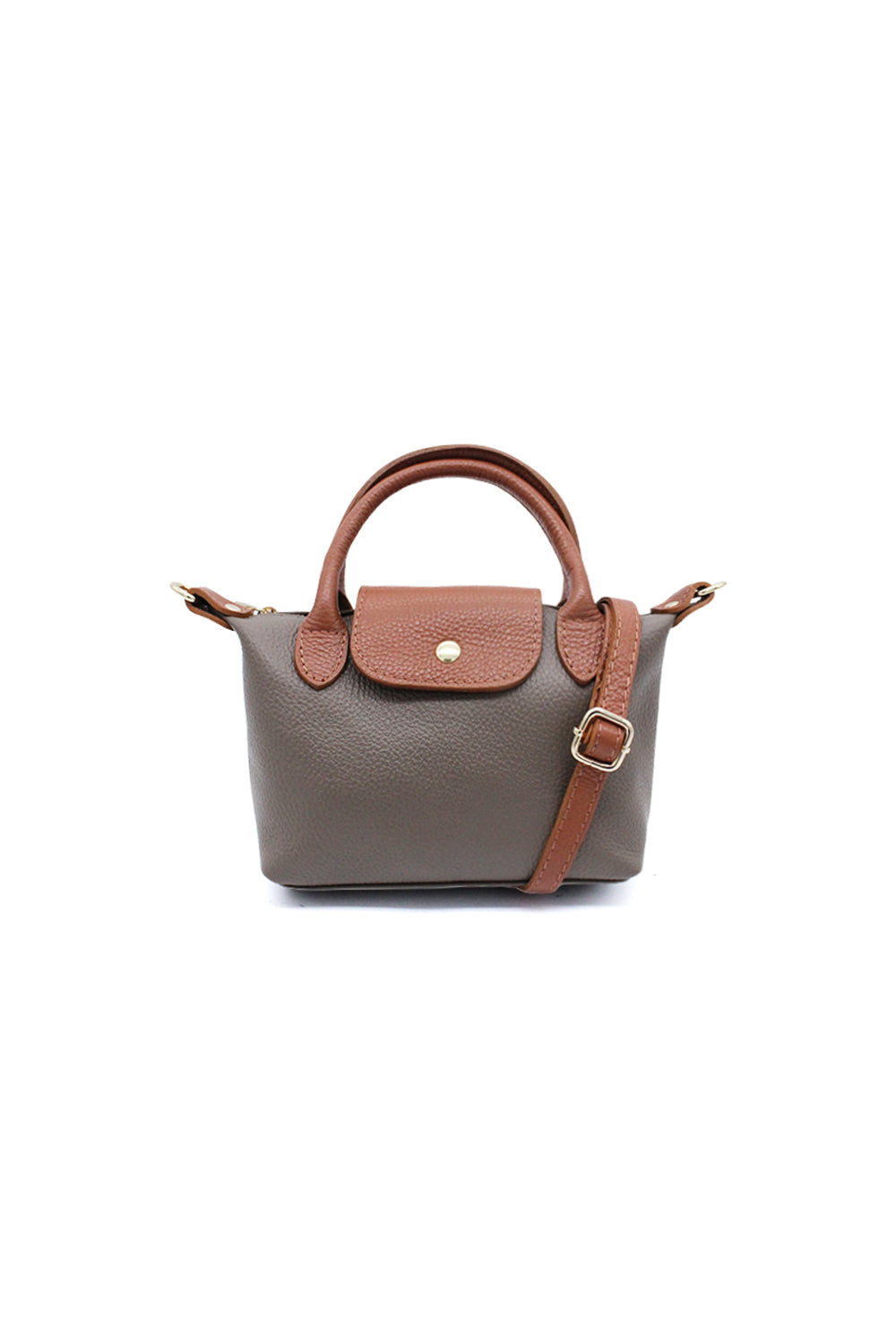Compact Two-Tone Handbag with Top Handles and Strap