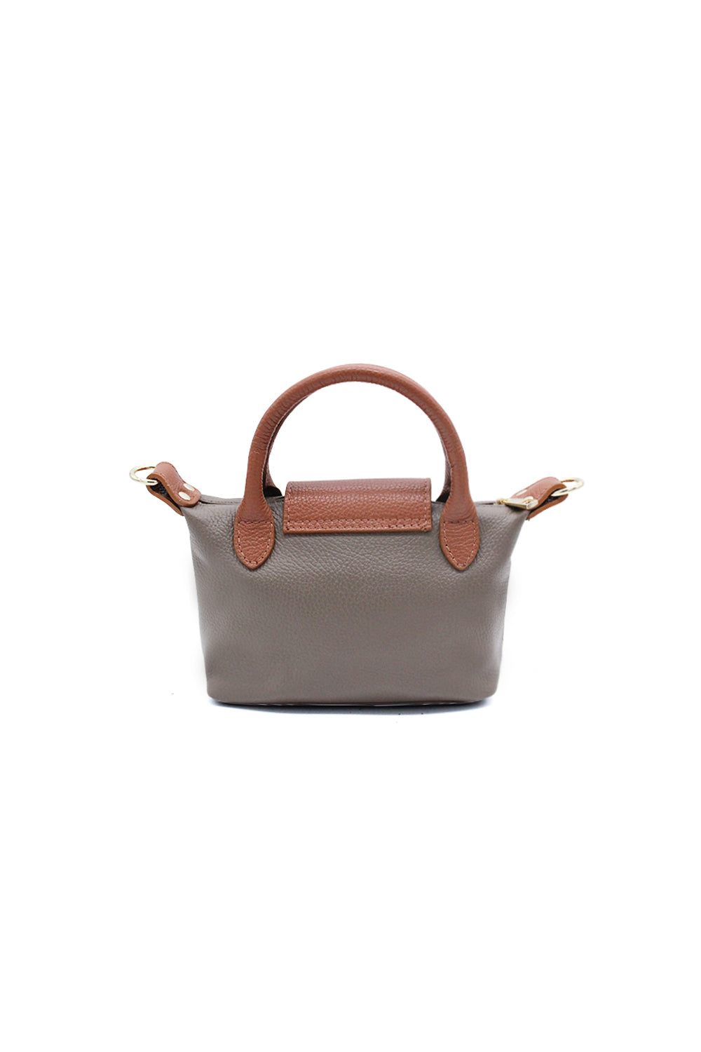 Compact Two-Tone Handbag with Top Handles and Strap