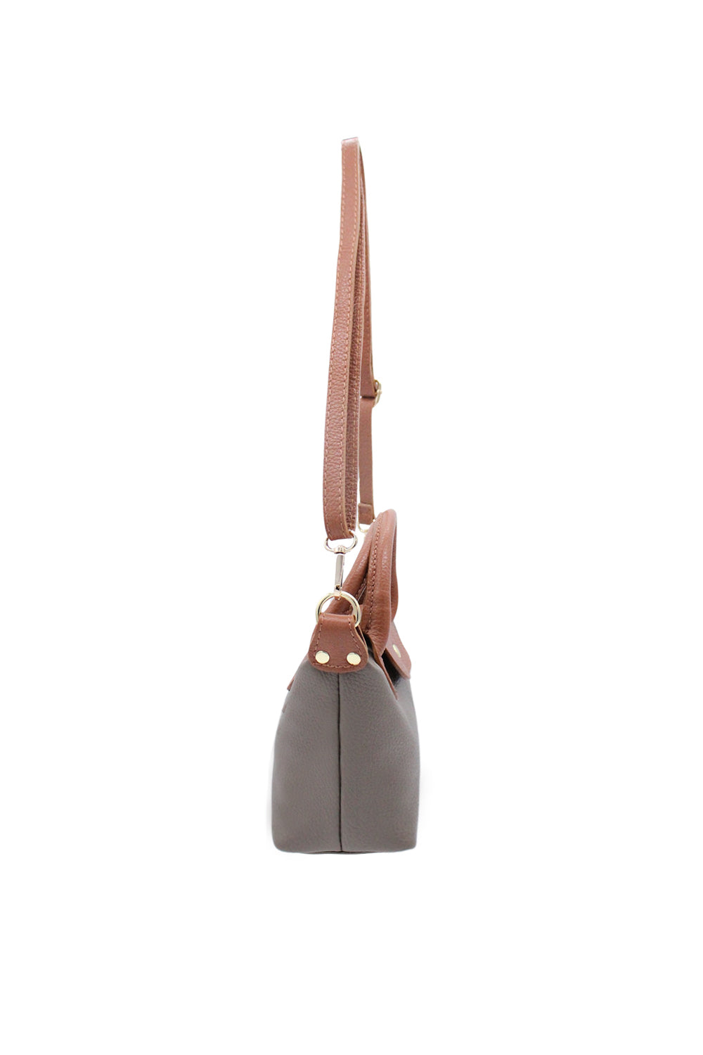 Compact Two-Tone Handbag with Top Handles and Strap