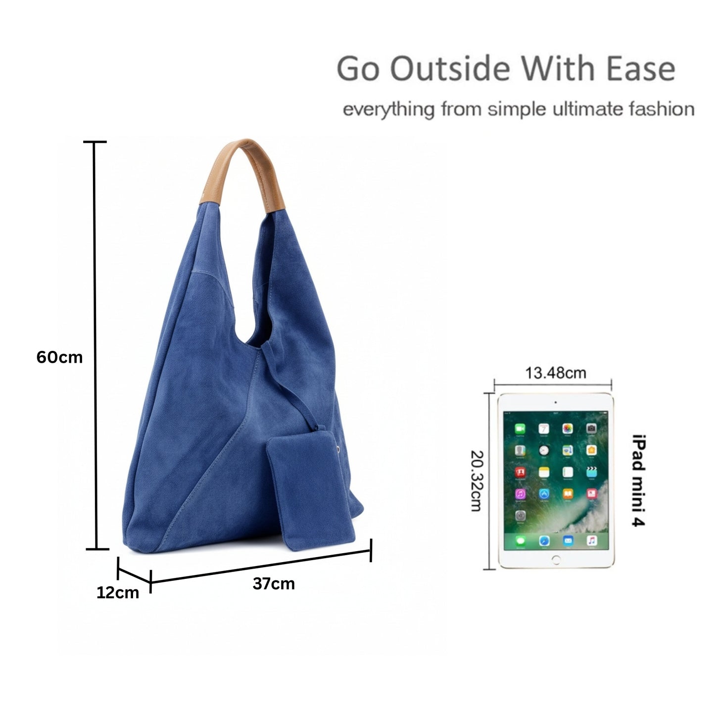 Italian Suede Leather Hobo Shoulder Bag with Purse Attached