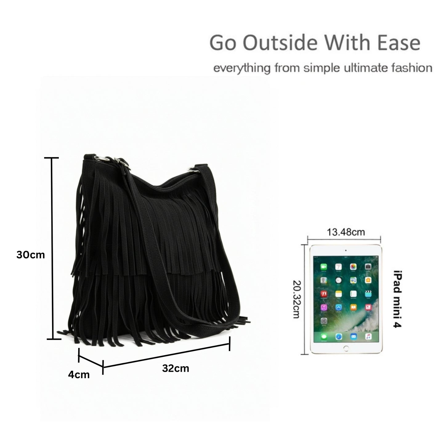 Italian Genuine Suede Fringed Crossbody Bag with Zipper