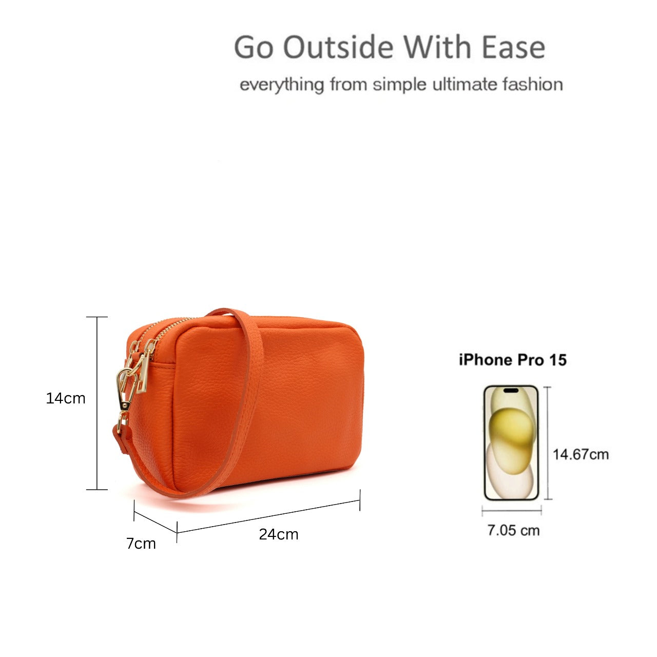 Italian Genuine Leather Crossbody Bag with Double Zipper Compartments
