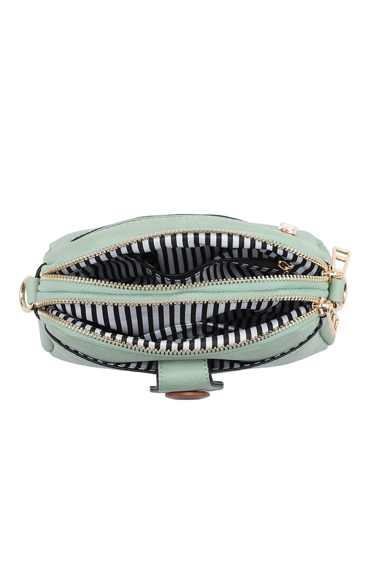 Compact Multi Zip Crossbody Bag with Front Button Flap