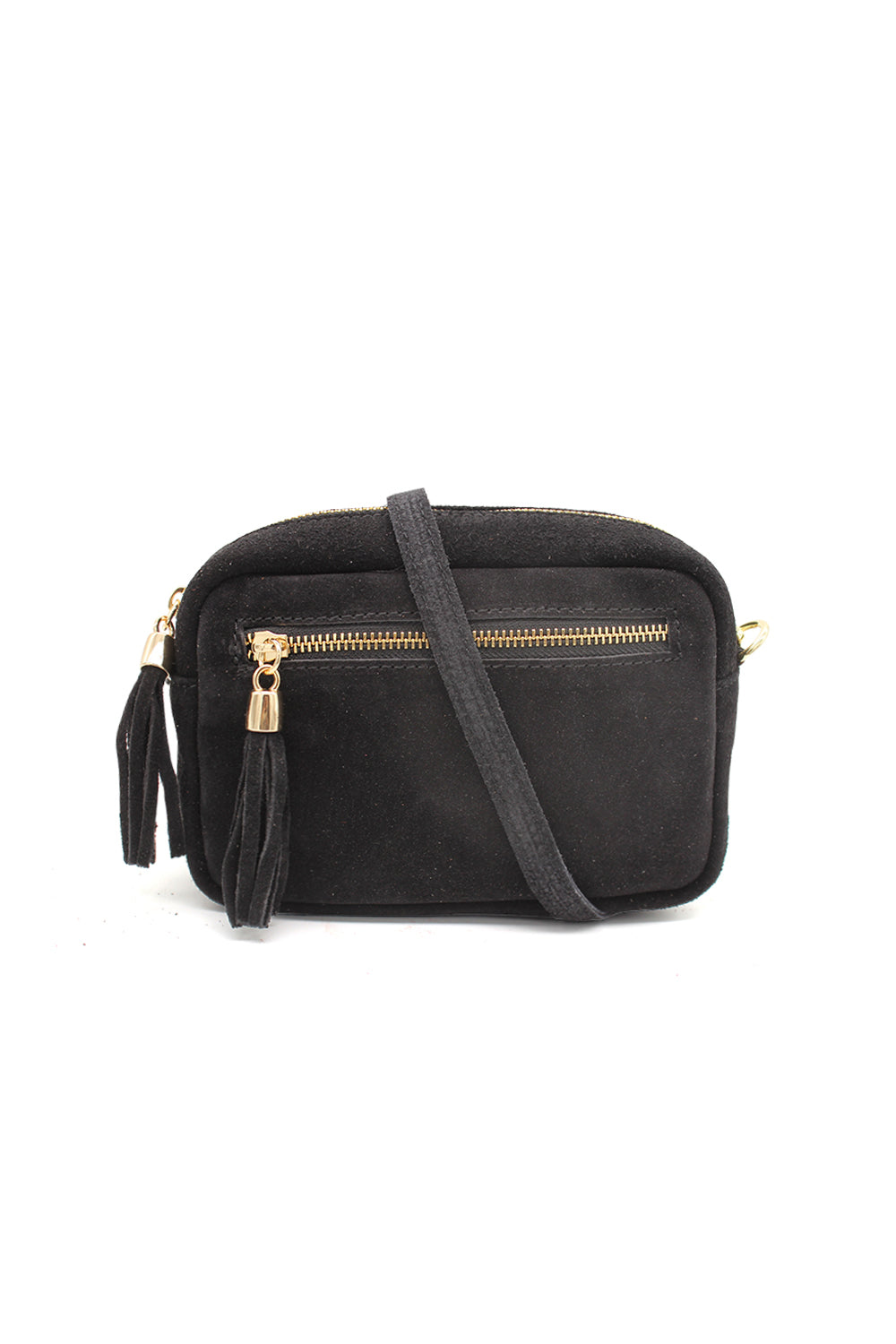 Casual Italian Genuine Suede Crossbody Bag with Tassel Zipper Closure