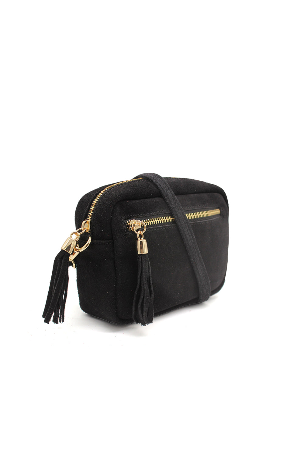 Casual Italian Genuine Suede Crossbody Bag with Tassel Zipper Closure