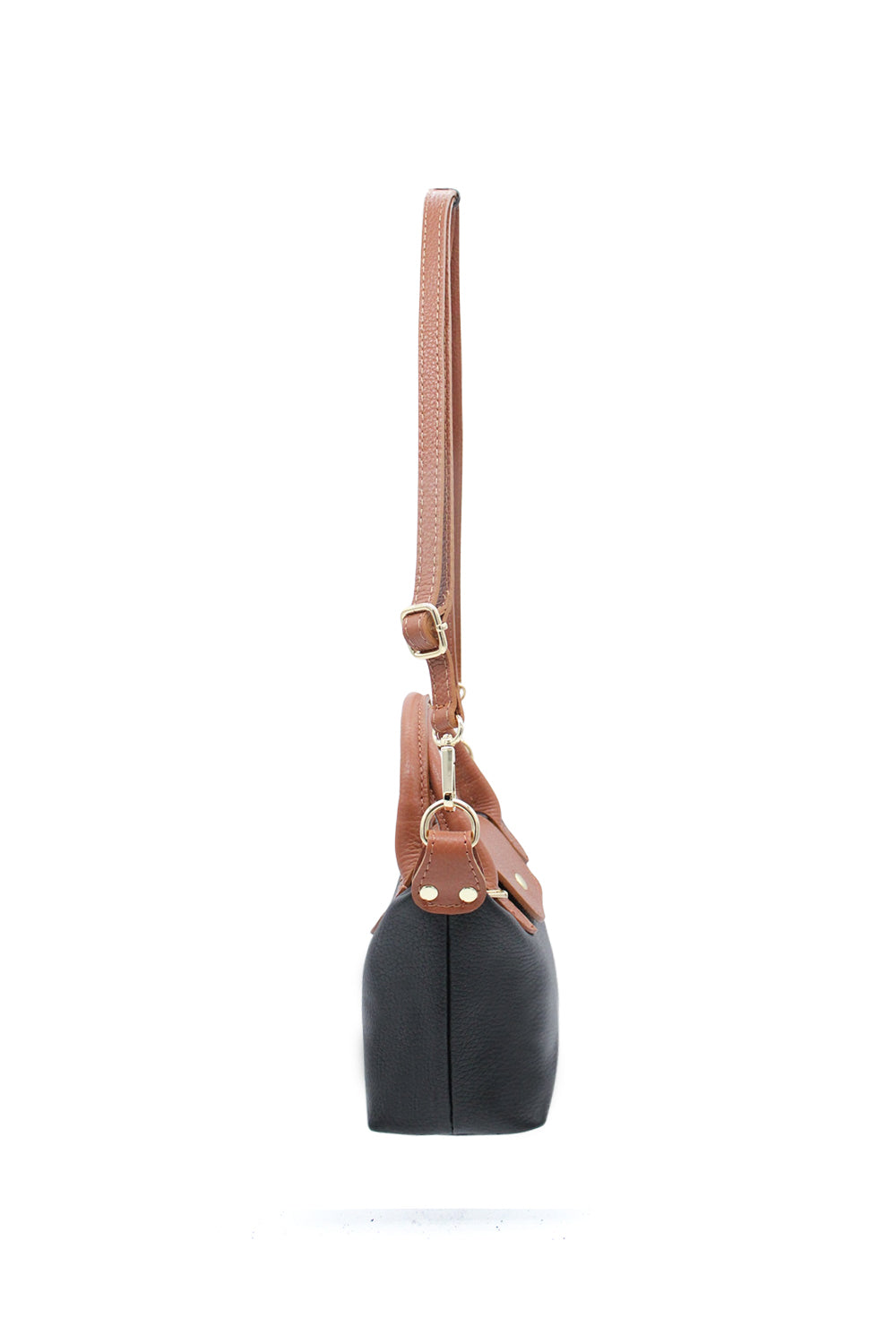 Compact Two-Tone Handbag with Top Handles and Strap