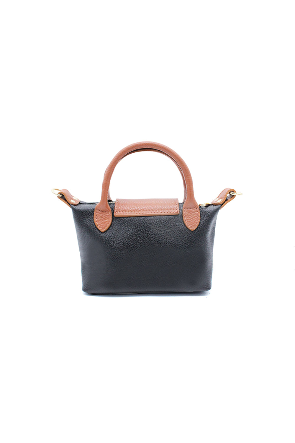 Compact Two-Tone Handbag with Top Handles and Strap