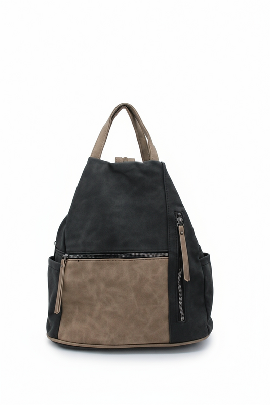 Convertible Dual-Tone Shoulder Bag Backpack with Zip Pockets