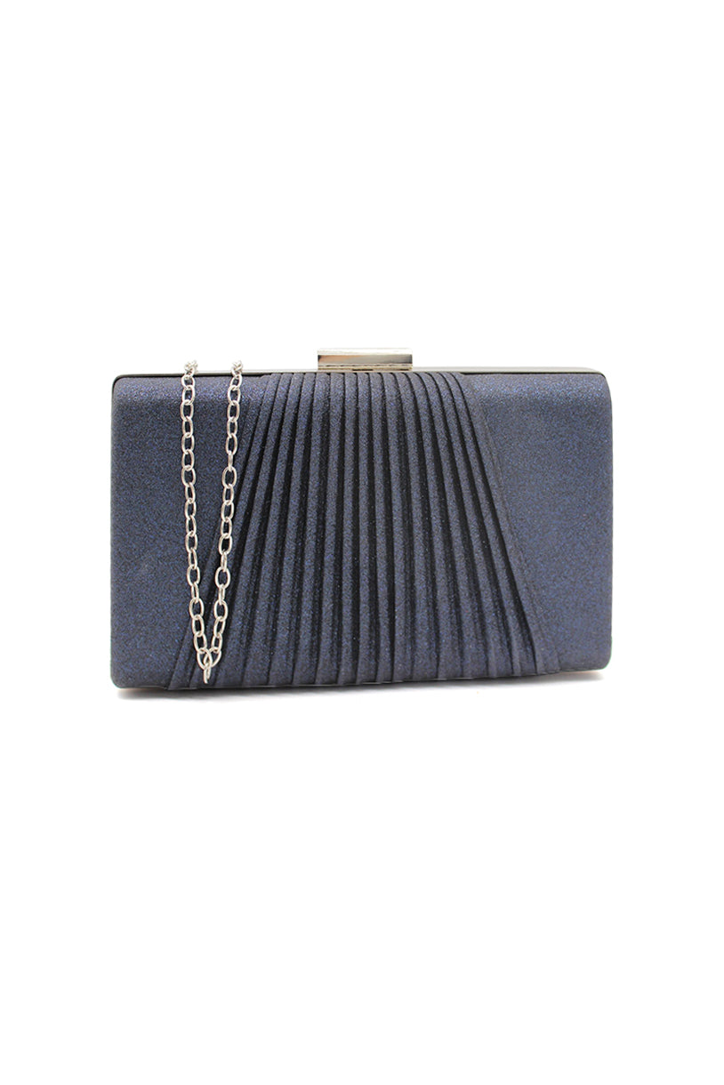 Glitter Clutch Bag with Pleated Design and Chain Strap