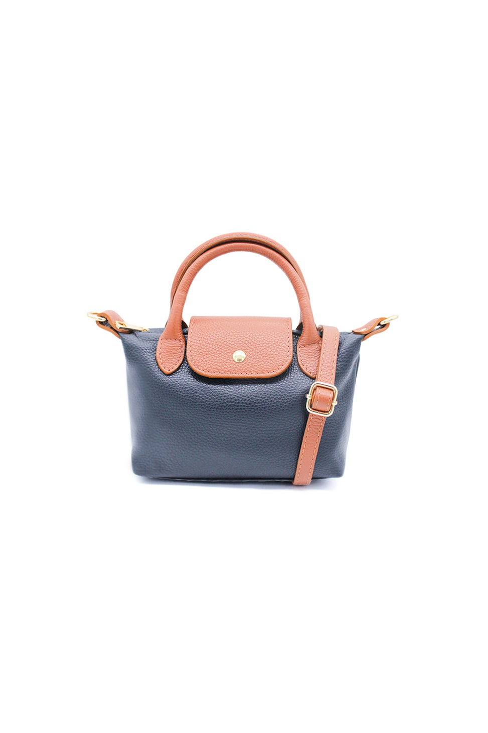 Compact Two-Tone Handbag with Top Handles and Strap