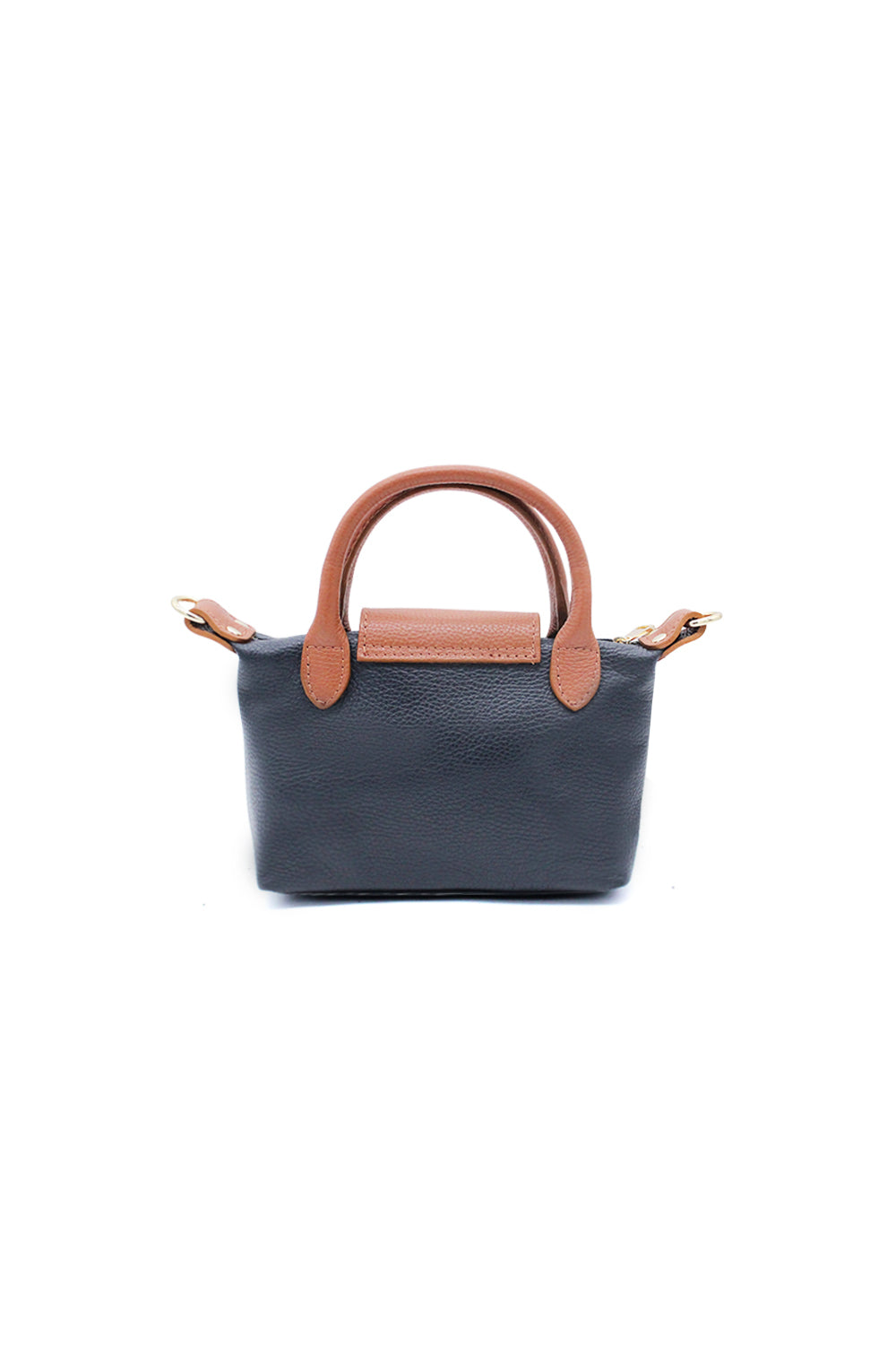 Compact Two-Tone Handbag with Top Handles and Strap
