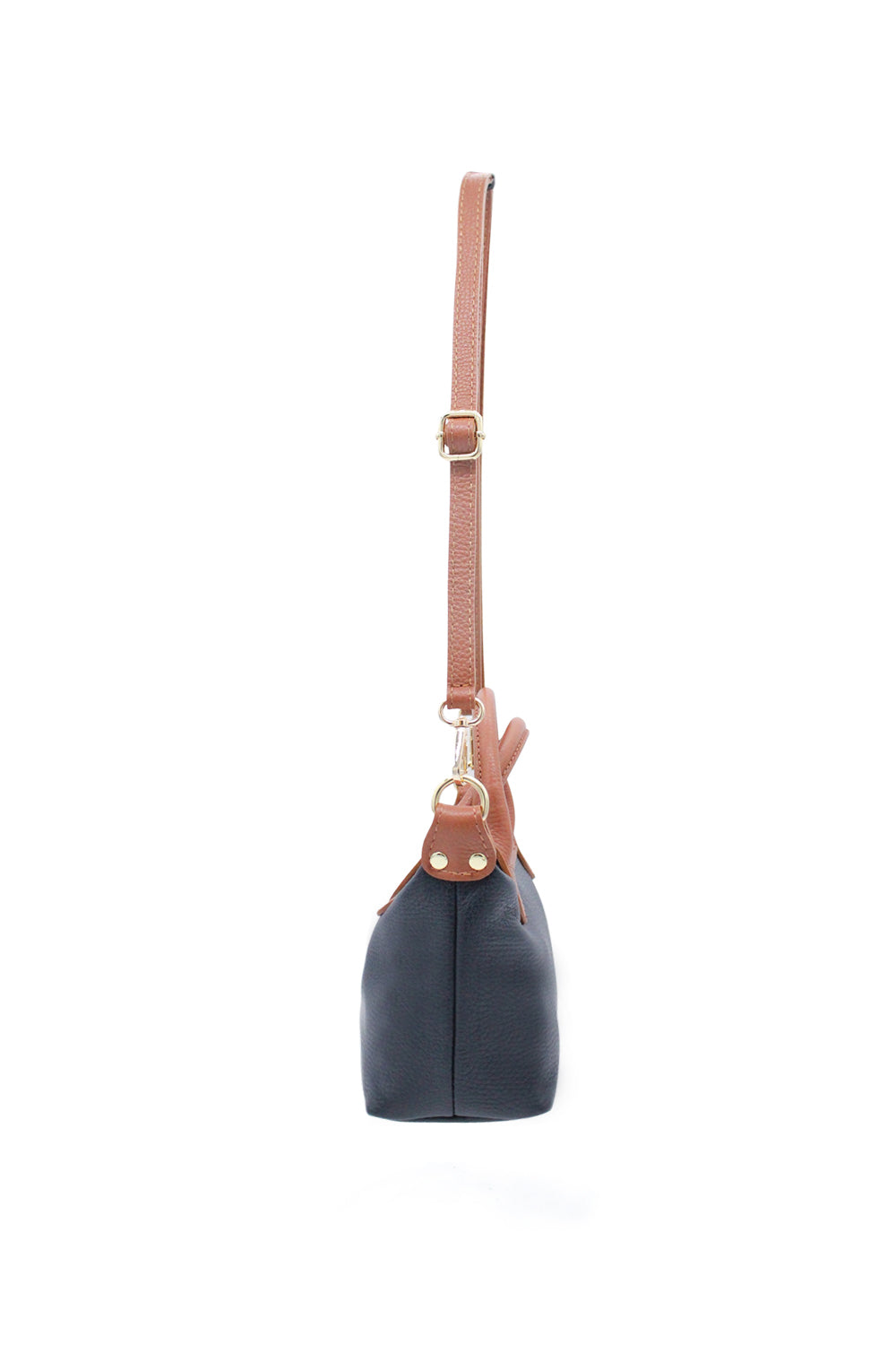 Compact Two-Tone Handbag with Top Handles and Strap