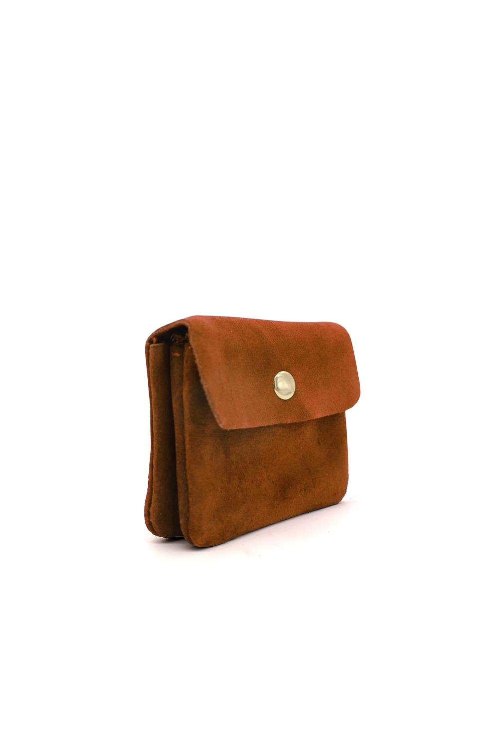 Compact Snap Button Slim Fit Italian Genuine Suede Purse